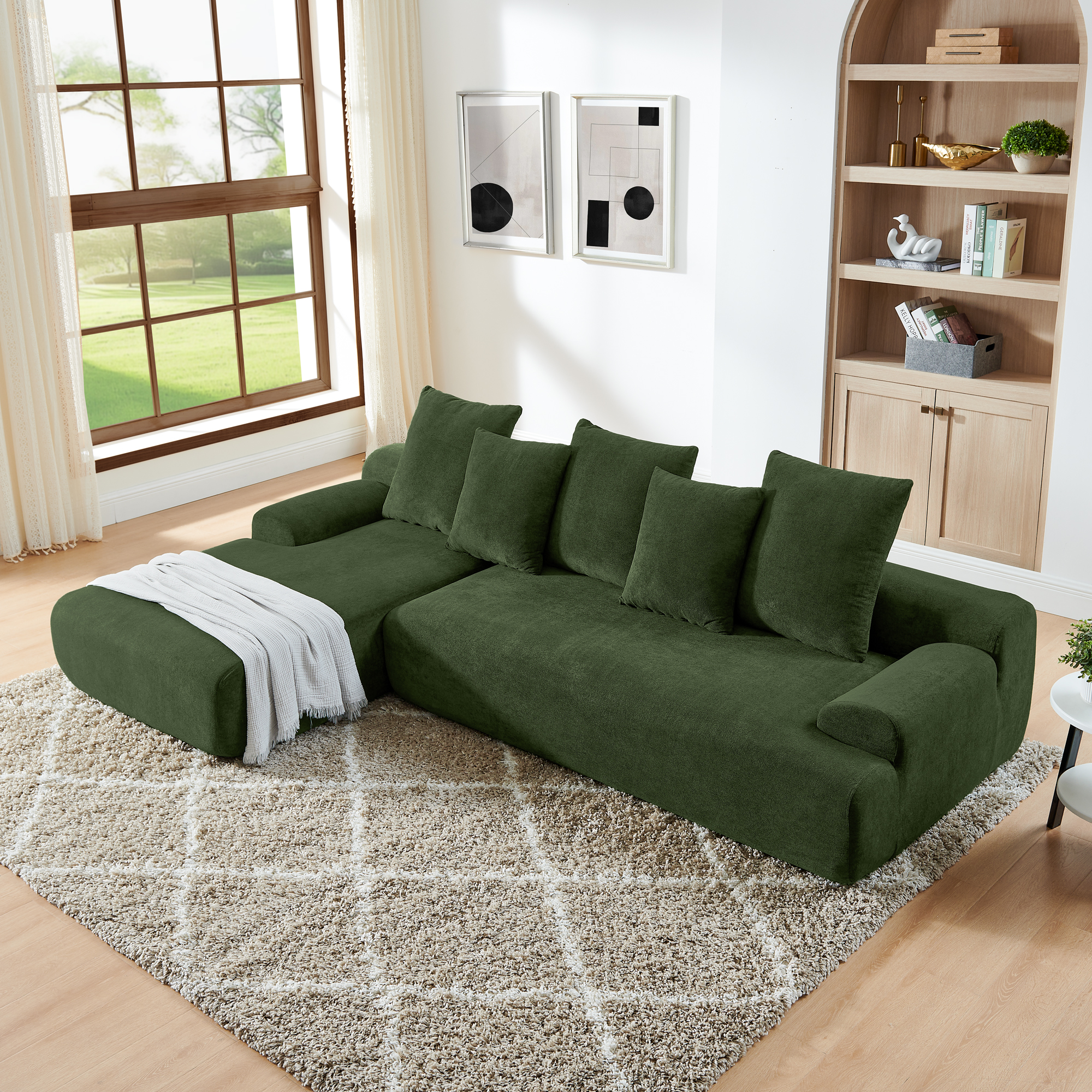 110.25×67” Modern Upholstered L-Shape Sectional Sofa Couch, Modular Compressed Sofa with Free Combination for Living Room Bedroom, Melange Velvet, Green