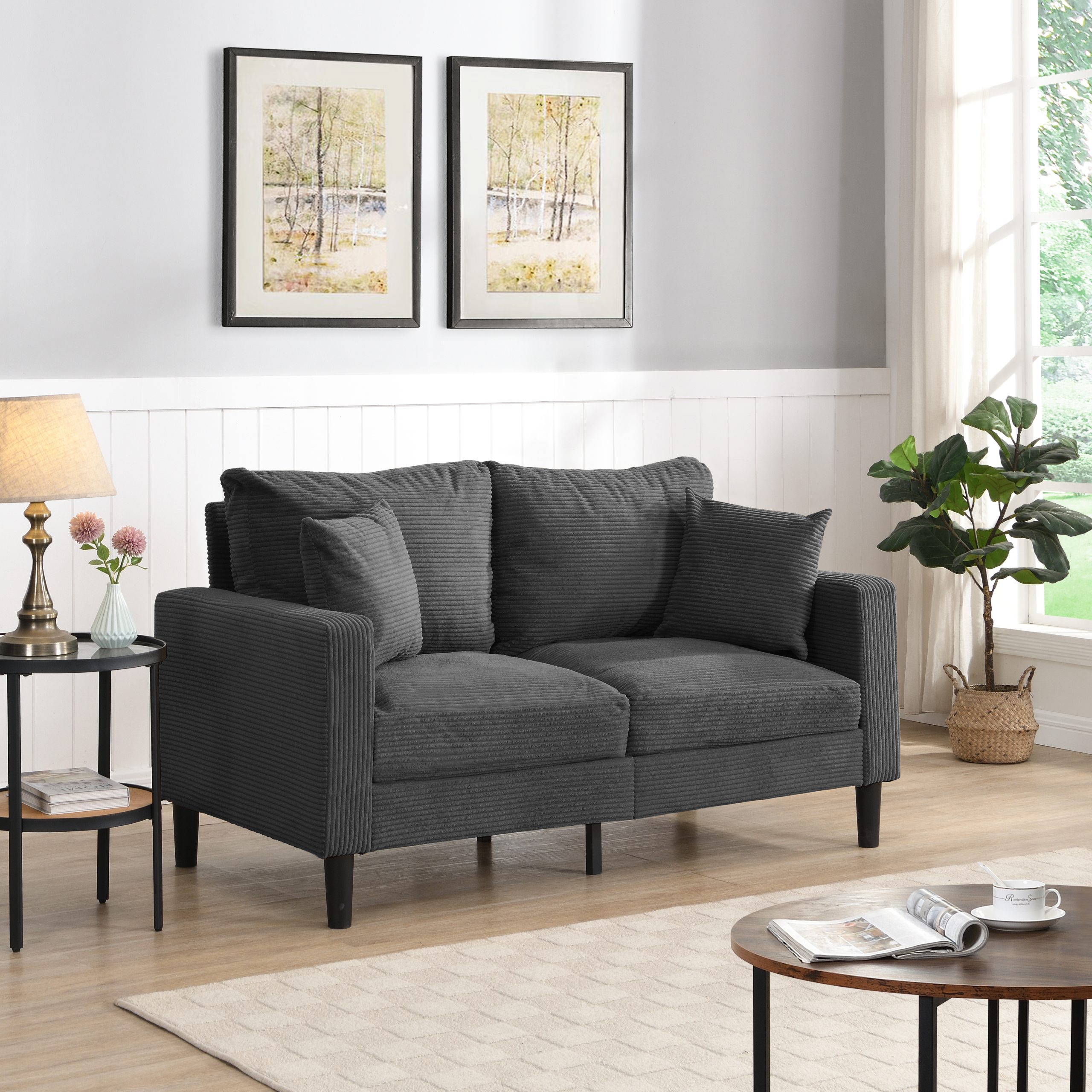 57 ” High Resilience Loveseat Sofa, Wooden Frame 2 Seat Sofa, Comfy , Small Space Saving Modern Upholstered Sofa, Living Room Bedroom Apartment Small Space ,Dark gray