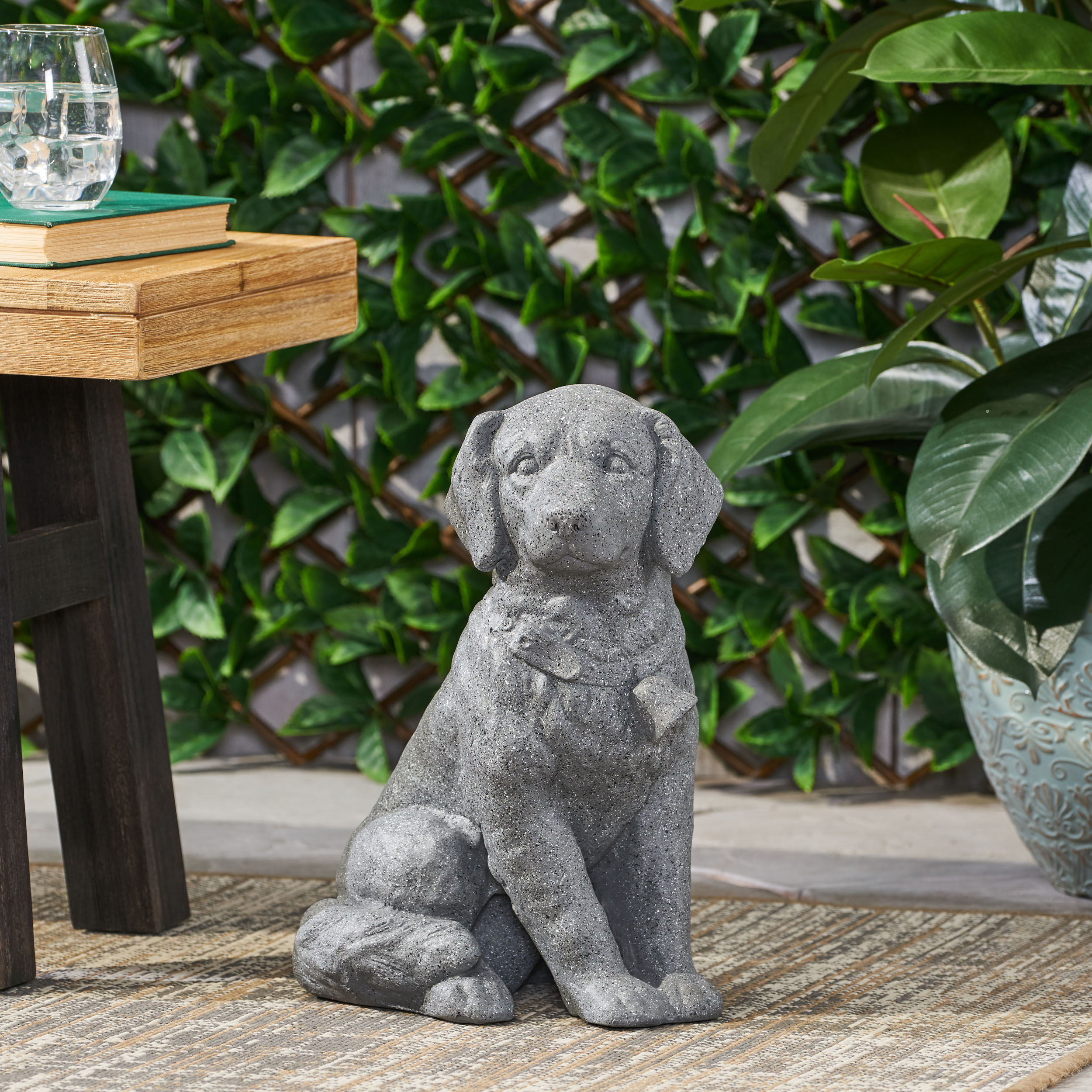 MGO DOG STATUE, Outdoor Dog Statue, Stone Gray, No Assembly Required