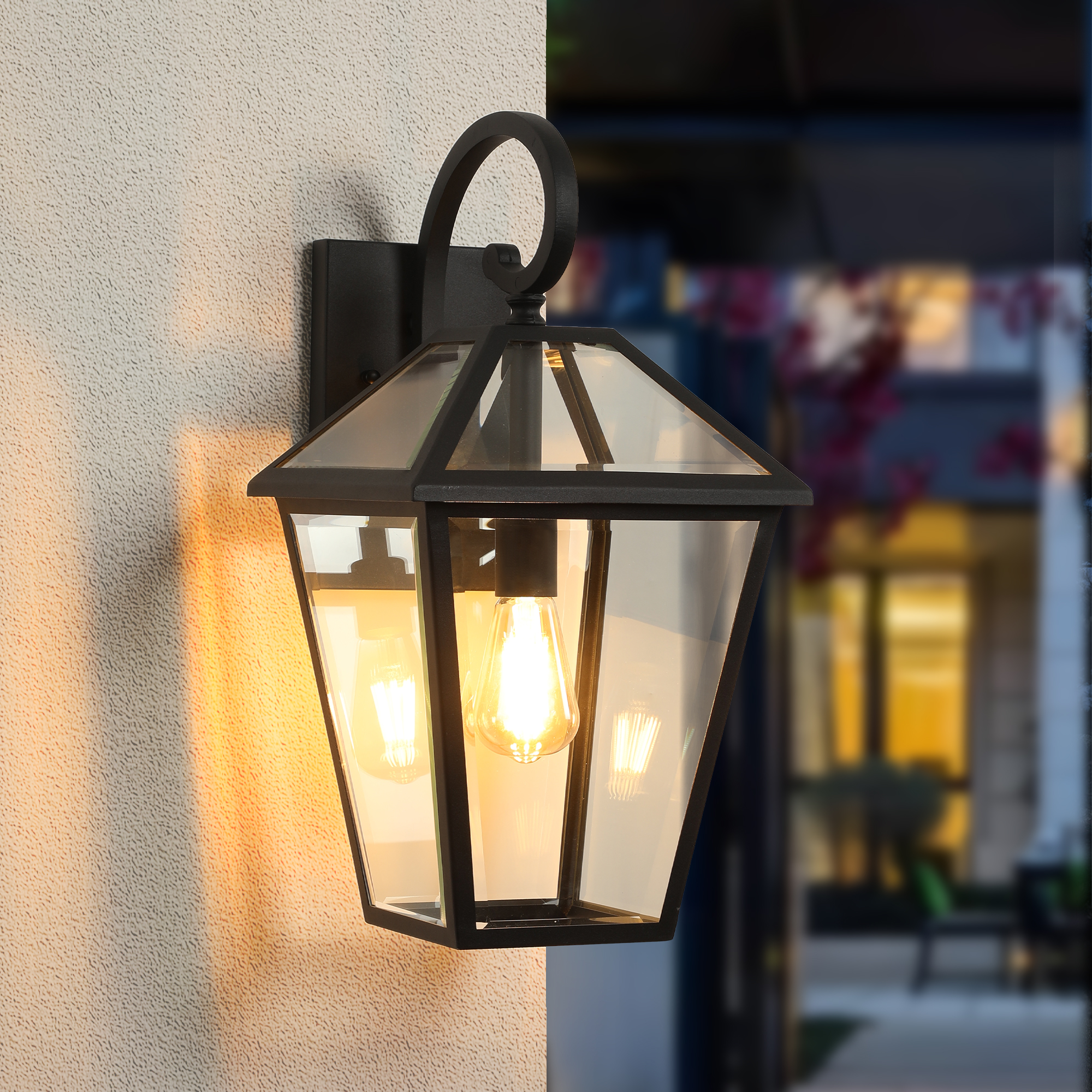10″ 2pcs Outdoor Wall Lanterns, Black Finish Weatherproof Wall Sconce with Clear Glass Panels, Vintage Exterior Light Fixtures for Porch, Patio, Garage, and Entryway (Bulb Not Included)