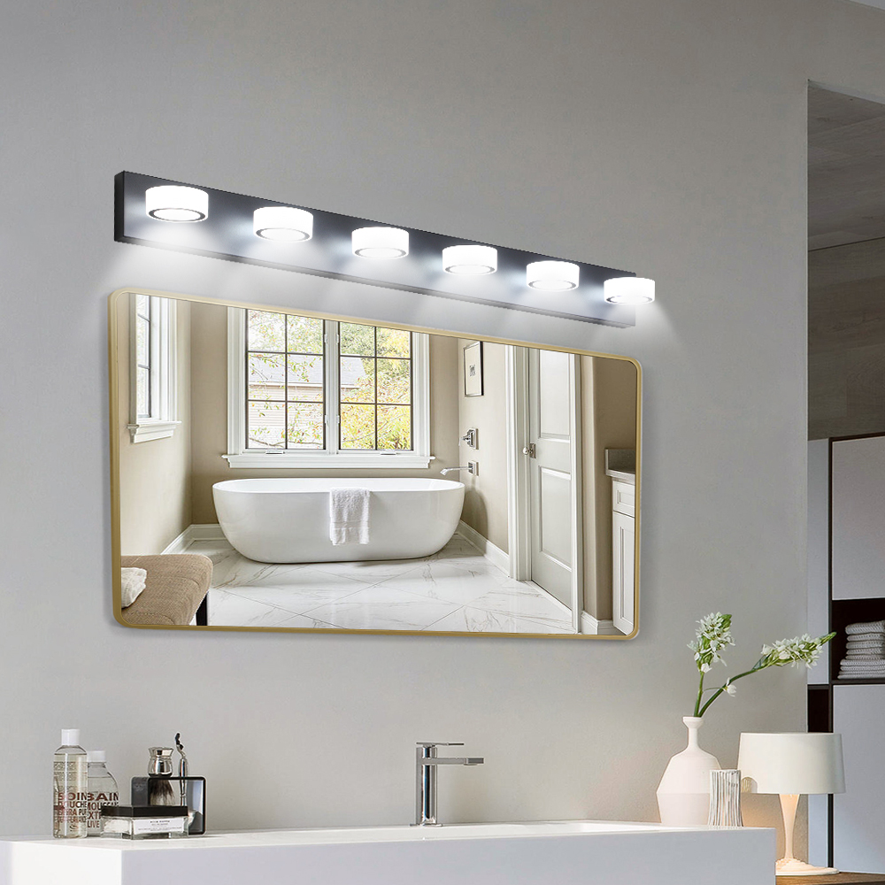 (Same as W1340110595/L2010) 45″ Modern 6-Light LED Vanity Light, Sleek Black Bathroom Wall Light Fixture for Mirror, Shower, and Bathroom Decor