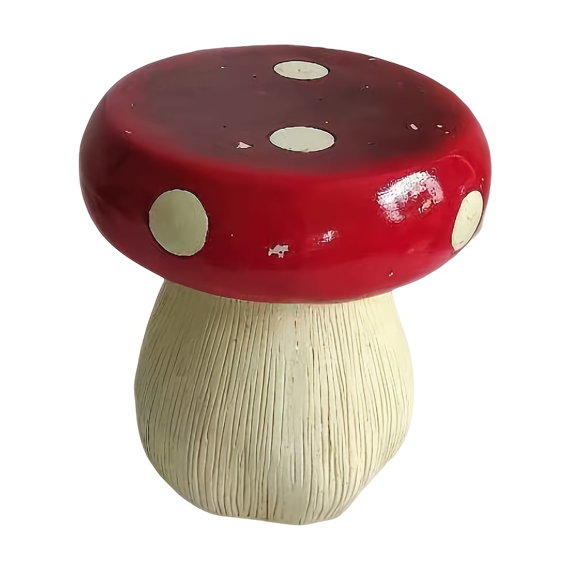 13.8″ Oversized Mushroom Statue Stool, Resin Garden Stool with Forest Base, Multi-Purpose Decorative Stool for Courtyard, Lawn, Indoor & Outdoor Summer Decoration