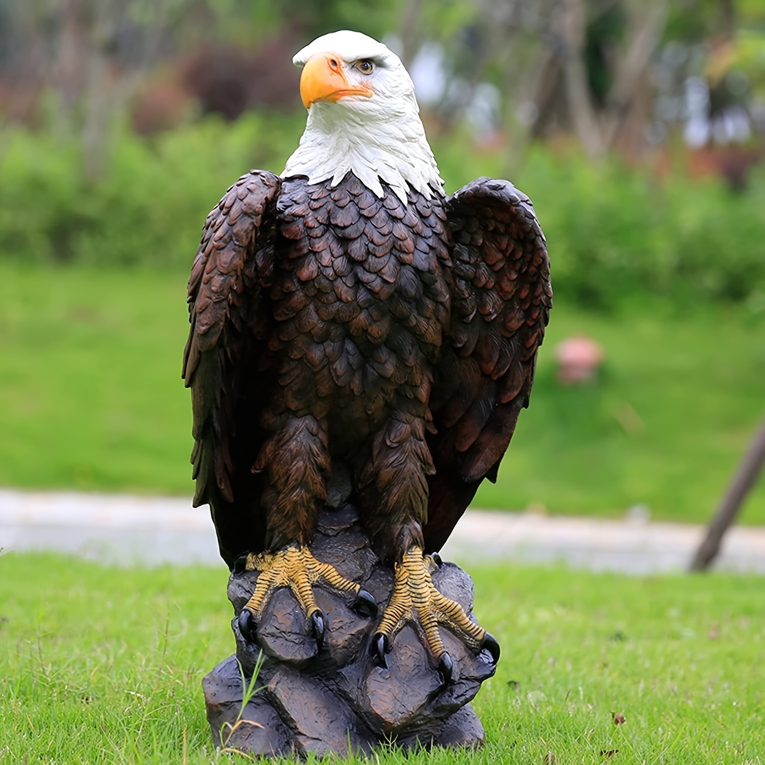 13″ H x 24.4″ L Large Standing Bald Eagle Garden Statue, Hand-Painted American Eagle Sculpture, Indoor & Outdoor Lawn Courtyard Decor, Patriotic Themed Ornament