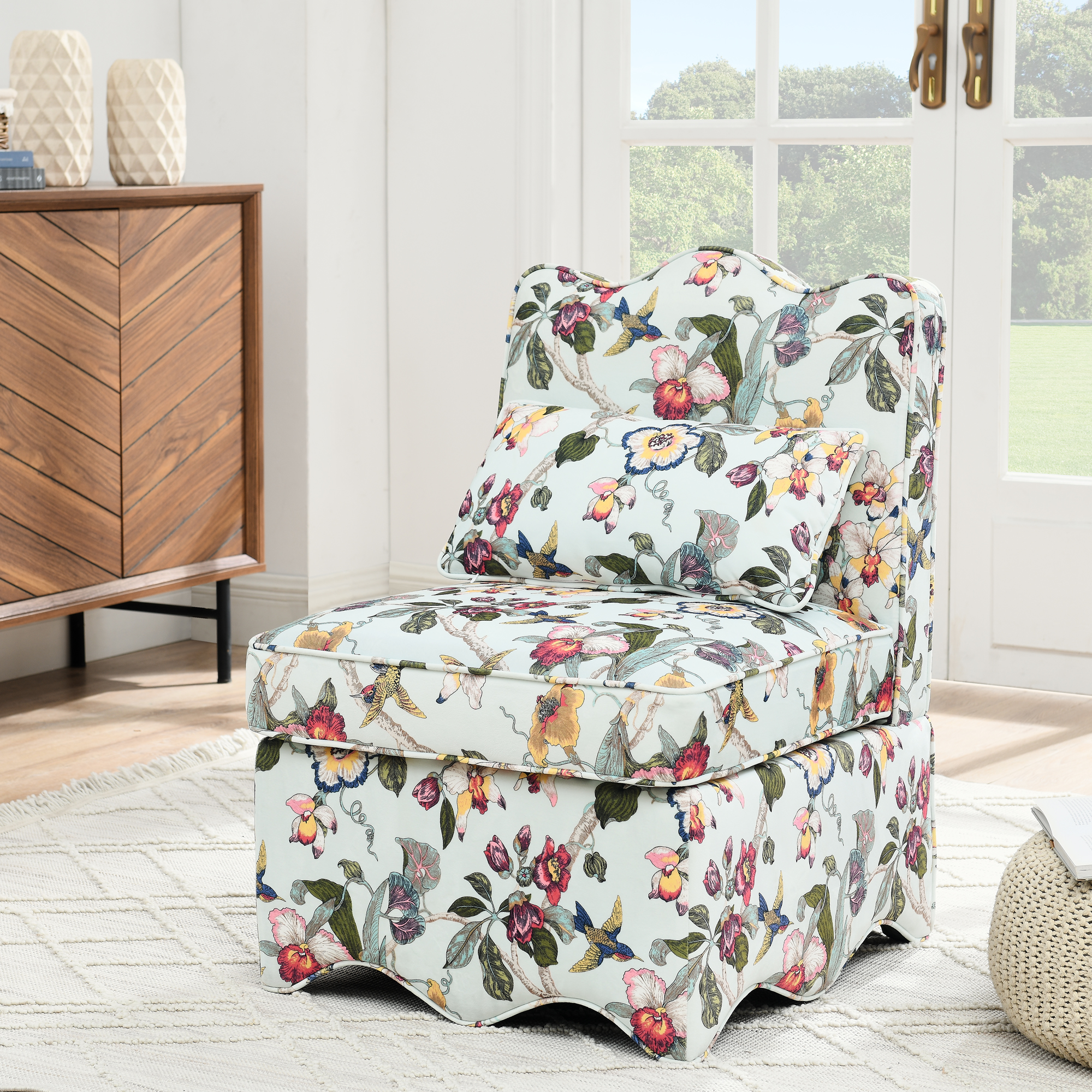Flannel single dining chair with soft seat cushion and backrest, no armrests, matching pillow can be used as waist cushion, this dining chair can be used in the living room – RED