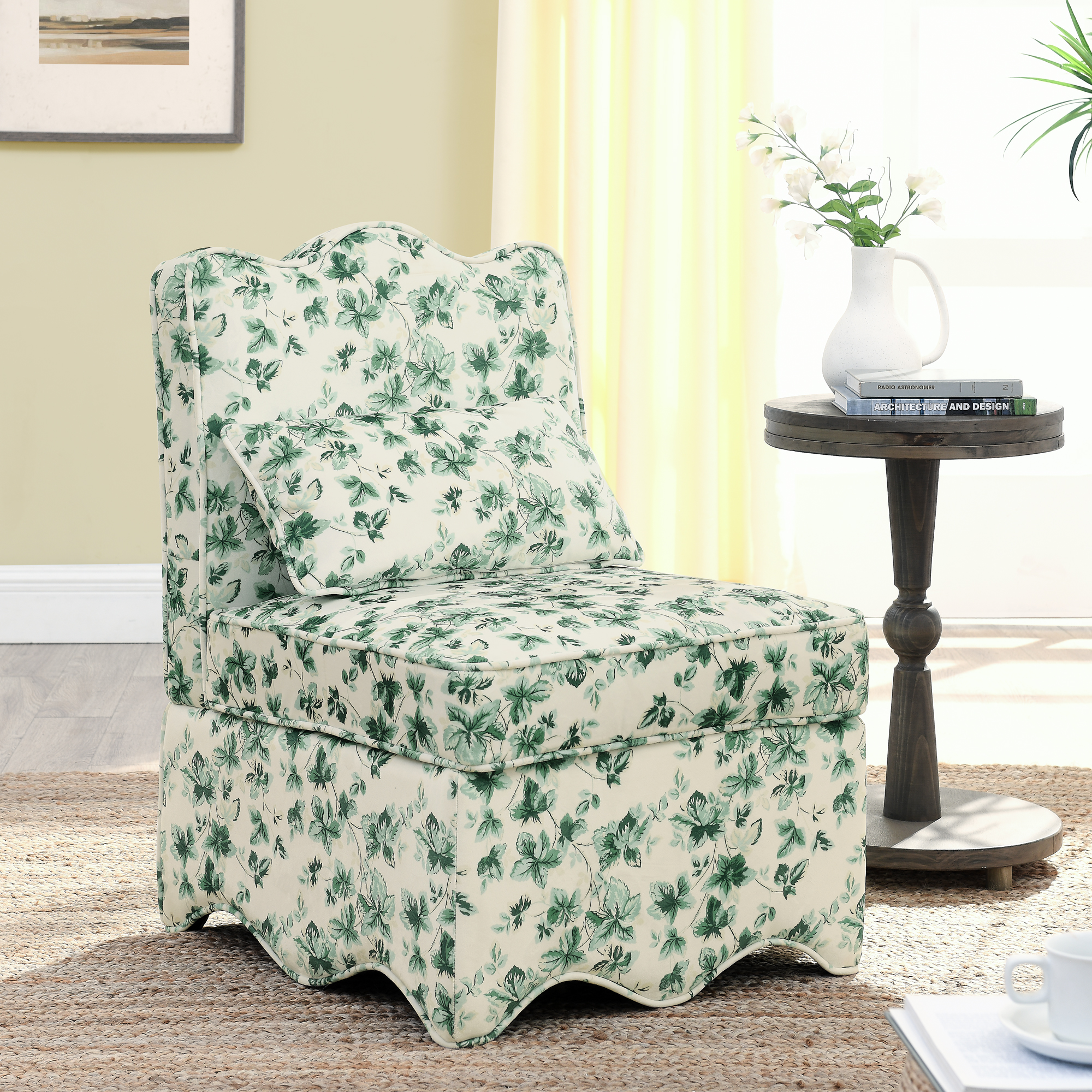 Flannel single dining chair with soft seat cushion and backrest, no armrests, matching pillow can be used as waist cushion, this dining chair can be used in the living room – GREEN