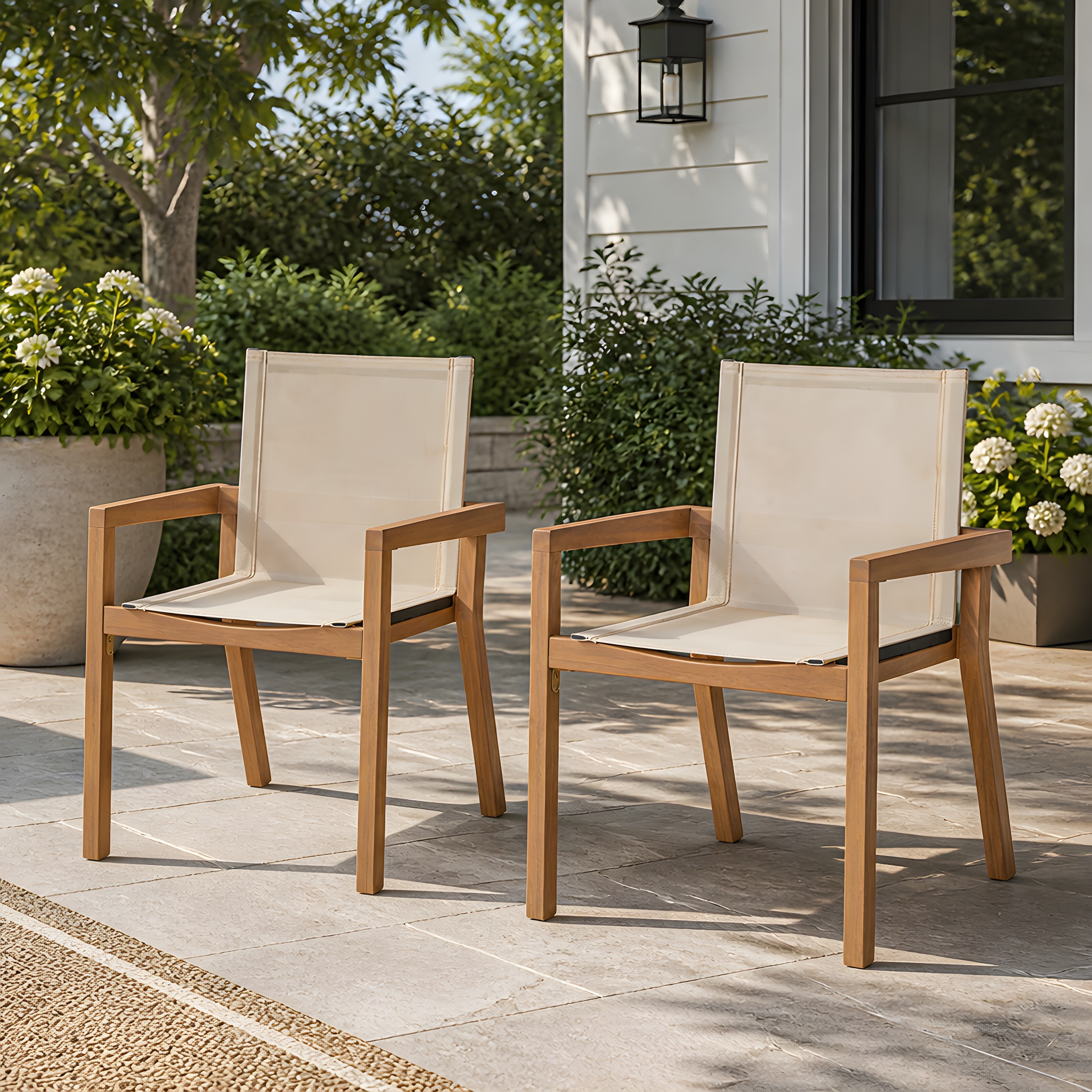 BELFAST DINING CHAIR,Set of 2,Teak Frame+ Beige Textile