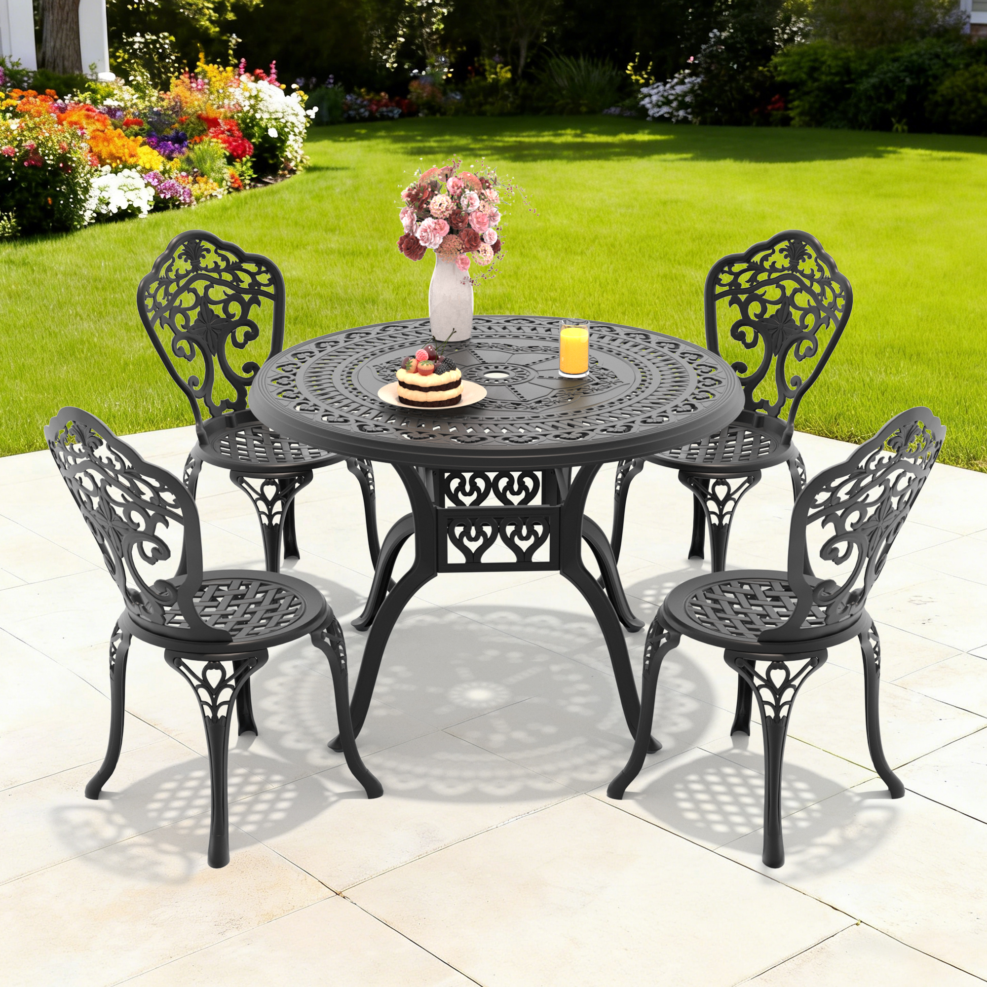5-Piece Set Of All-Weather Cast Aluminum Dining Furniture Set With Black Frame