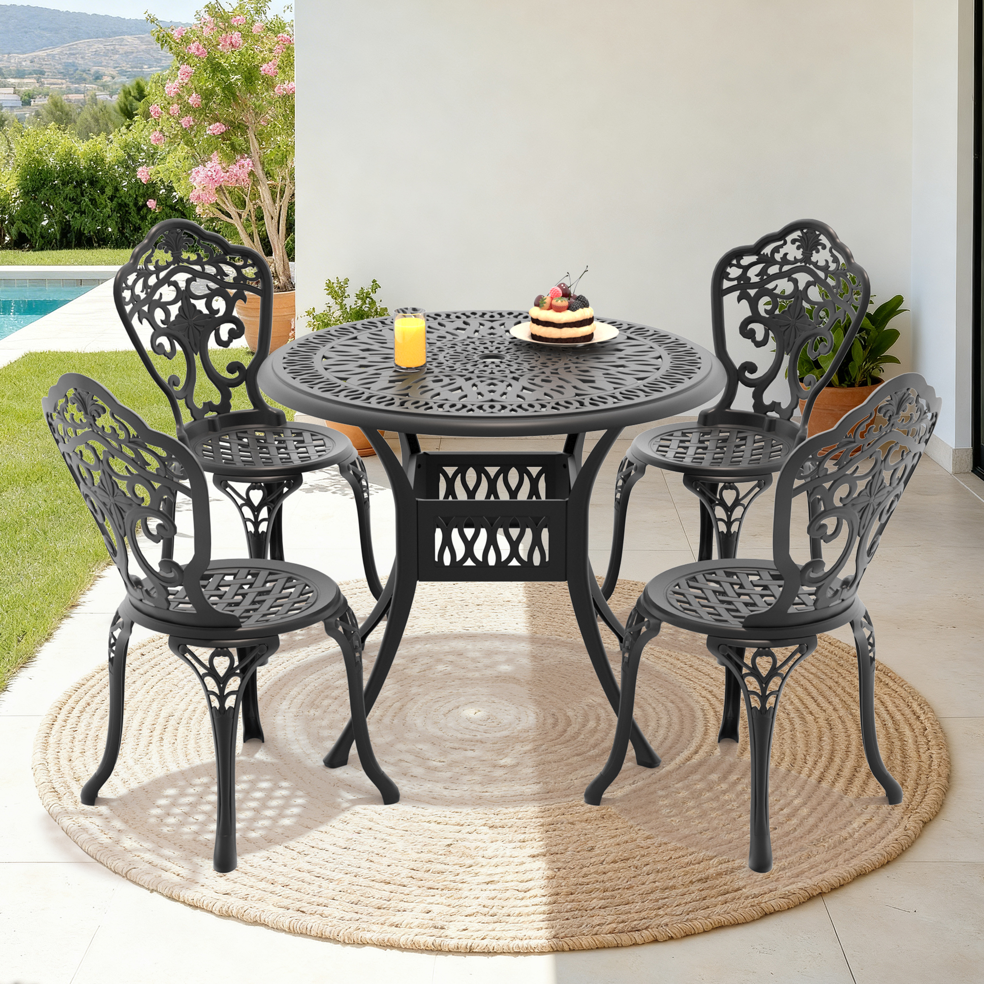 5-Piece Set Of All-Weather Cast Aluminum Dining Furniture Set With Black Frame