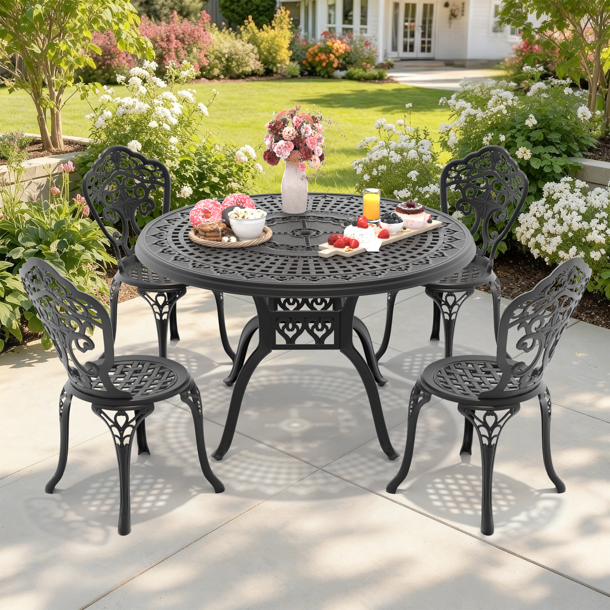 5-Piece Set Of All-Weather Cast Aluminum Dining Furniture Set With Black Frame