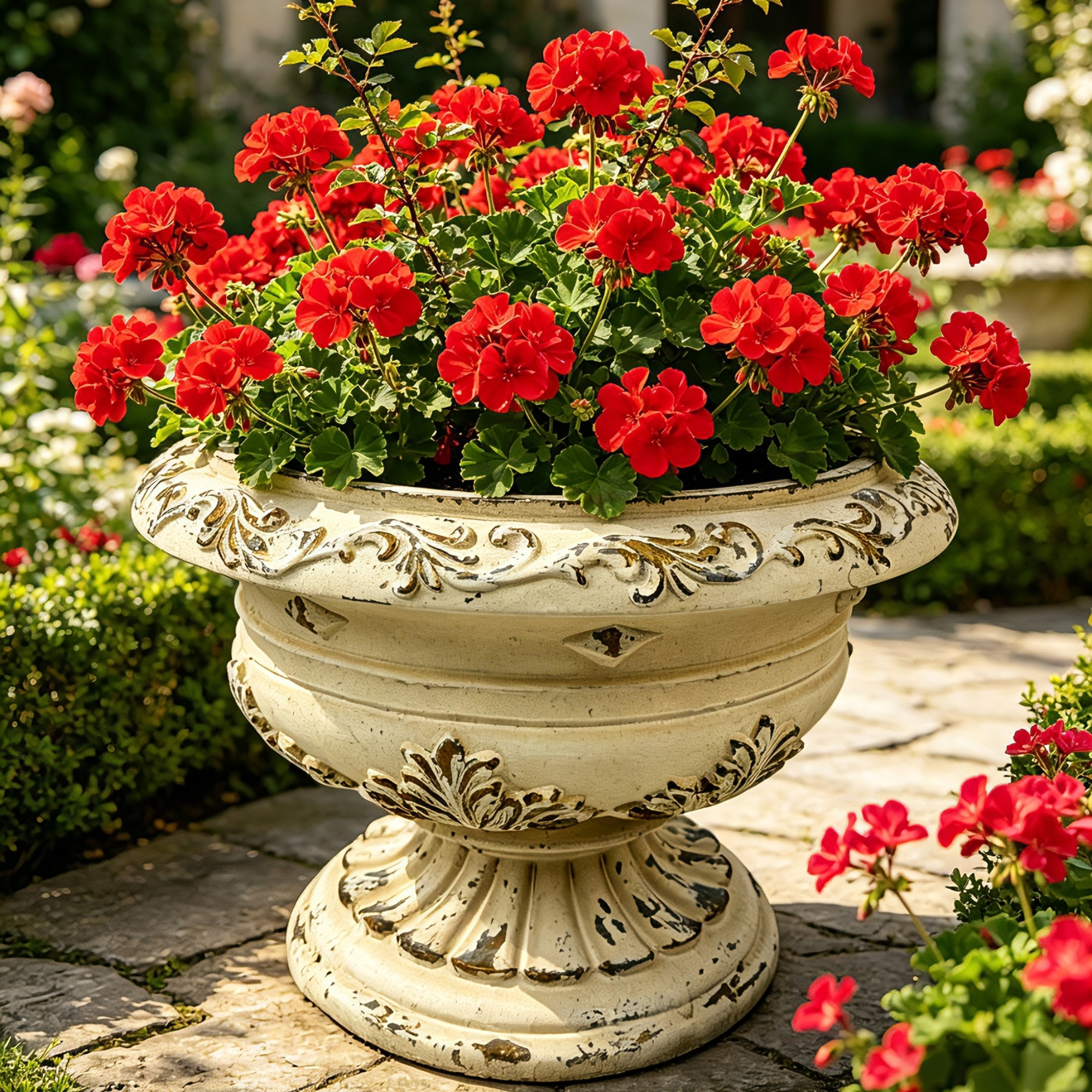 MGO Garden Planter, Garden decoration and planting,Color Antique White, Size 13.18″x18.11″x18.11″