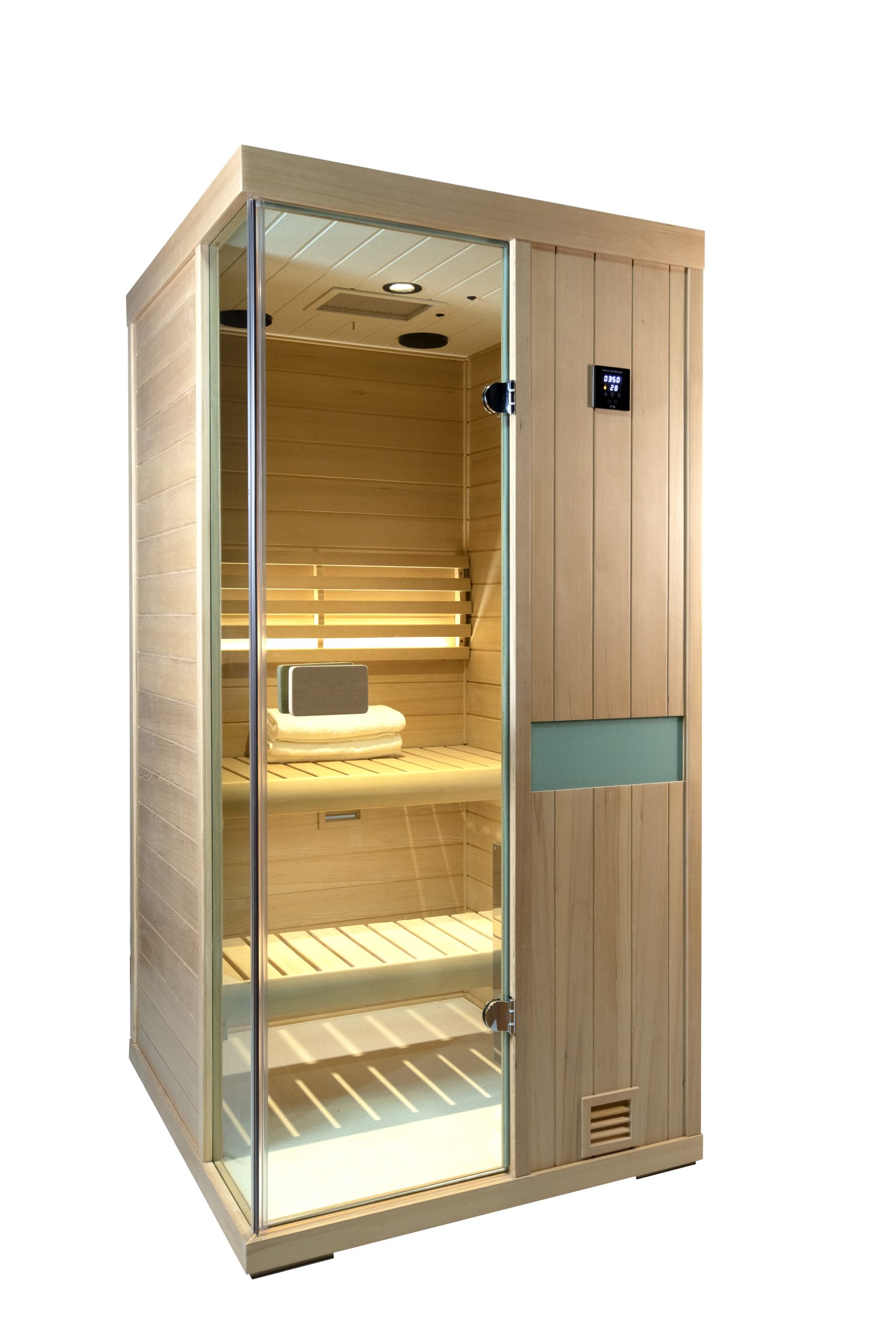 One person wooden steam sauna room