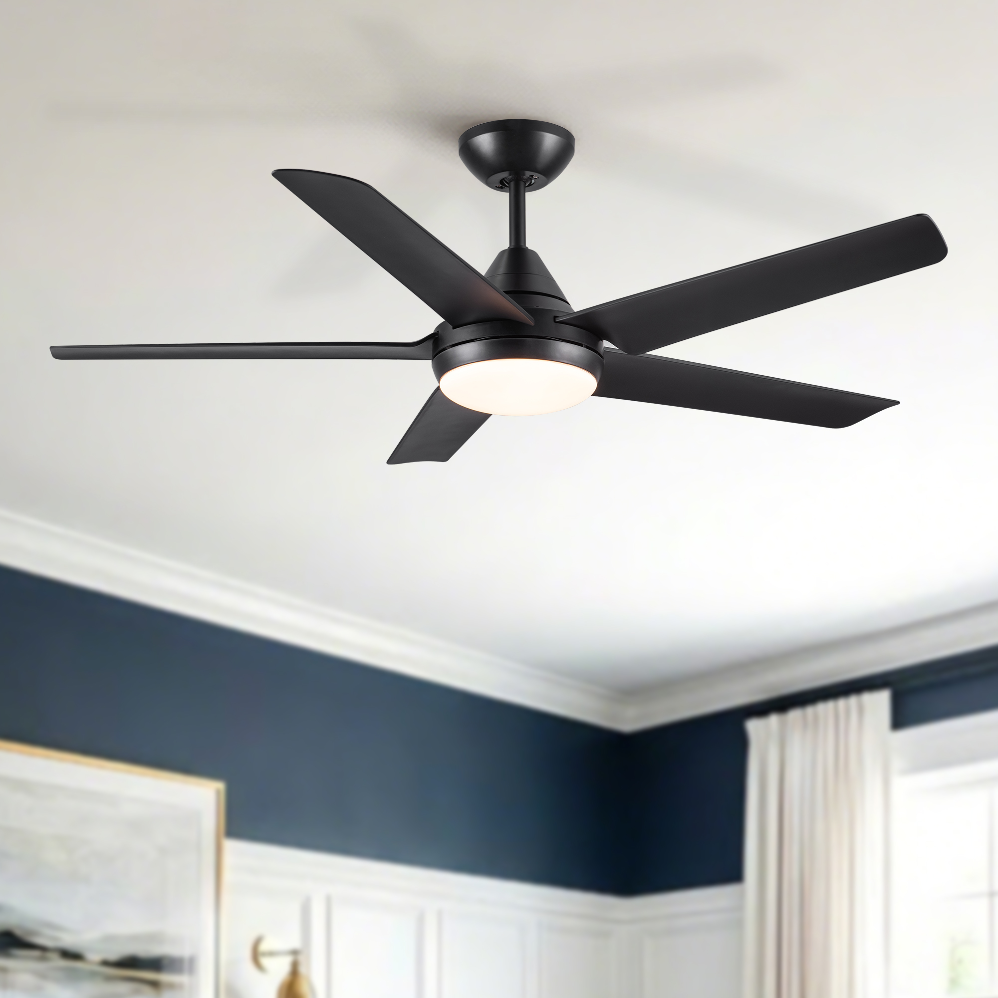 48″ Ceiling Fan with Lights and Remote Control, Matte Black Modern Ceiling Fan, Reversible DC Motor, 6 Speeds, 3 CCT Dimmable LED, Quiet Timer for Bedroom Living Room Indoor