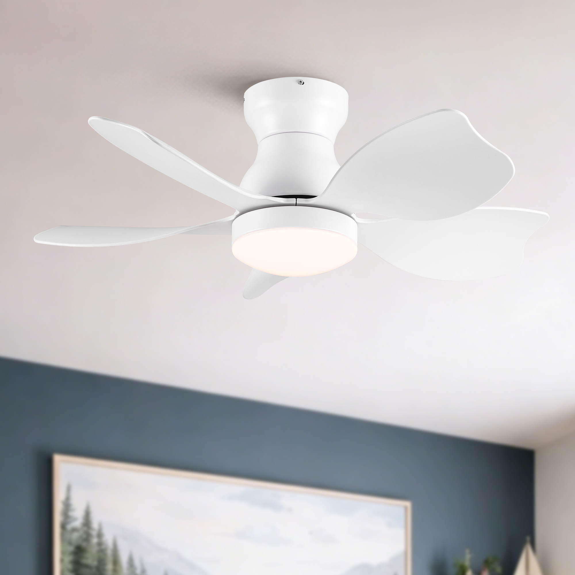 30 Inch Low Profile Flush Mount Ceiling Fan with Light, Ultra Quiet DC Motor, Reversible 6 Speed, 3 Color Dimmable LED, Remote Control & Timer, Modern Ceiling Fan for Bedroom Kids Room Small Space