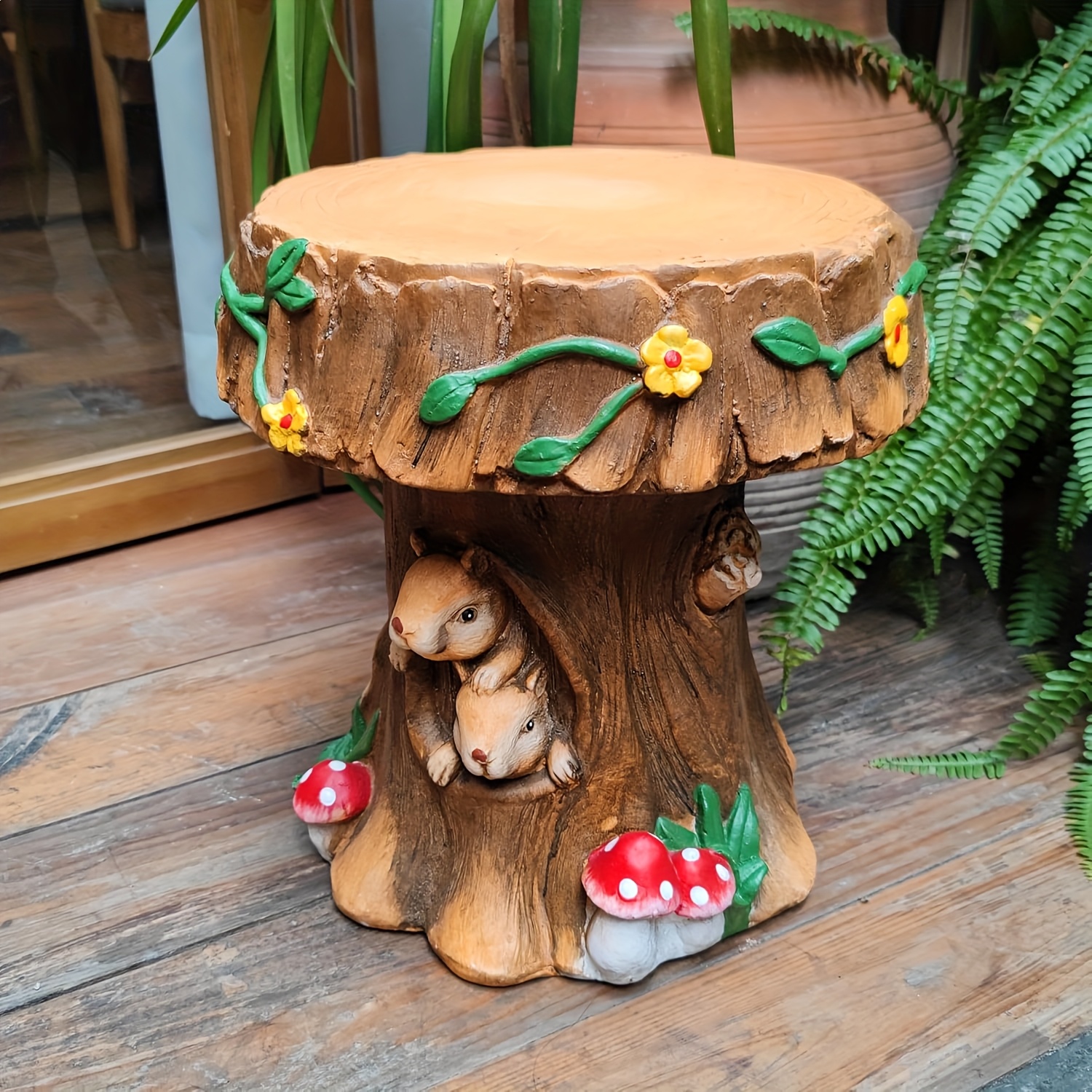 12.6″ Resin Squirrel Garden Chair, Unique Indoor & Outdoor Decorative Chair, Round Accent Chair for Backyard, Patio, Terrace & Home Decoration
