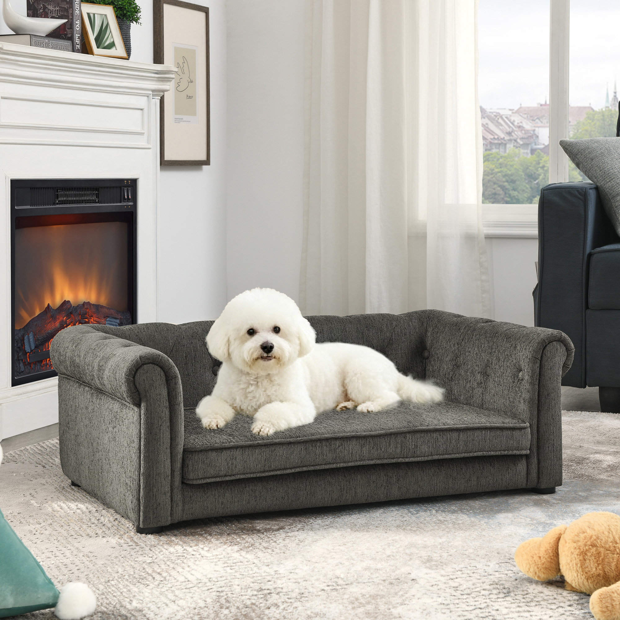 Elegant Rectangle Pet Bed for Small and Medium  Dogs, Durable Elevated Dog Sofa Bed, Comfortable Dog Couch, Modern and Stylish Dog Sofa for Small and Medium Dogs,Dark grey