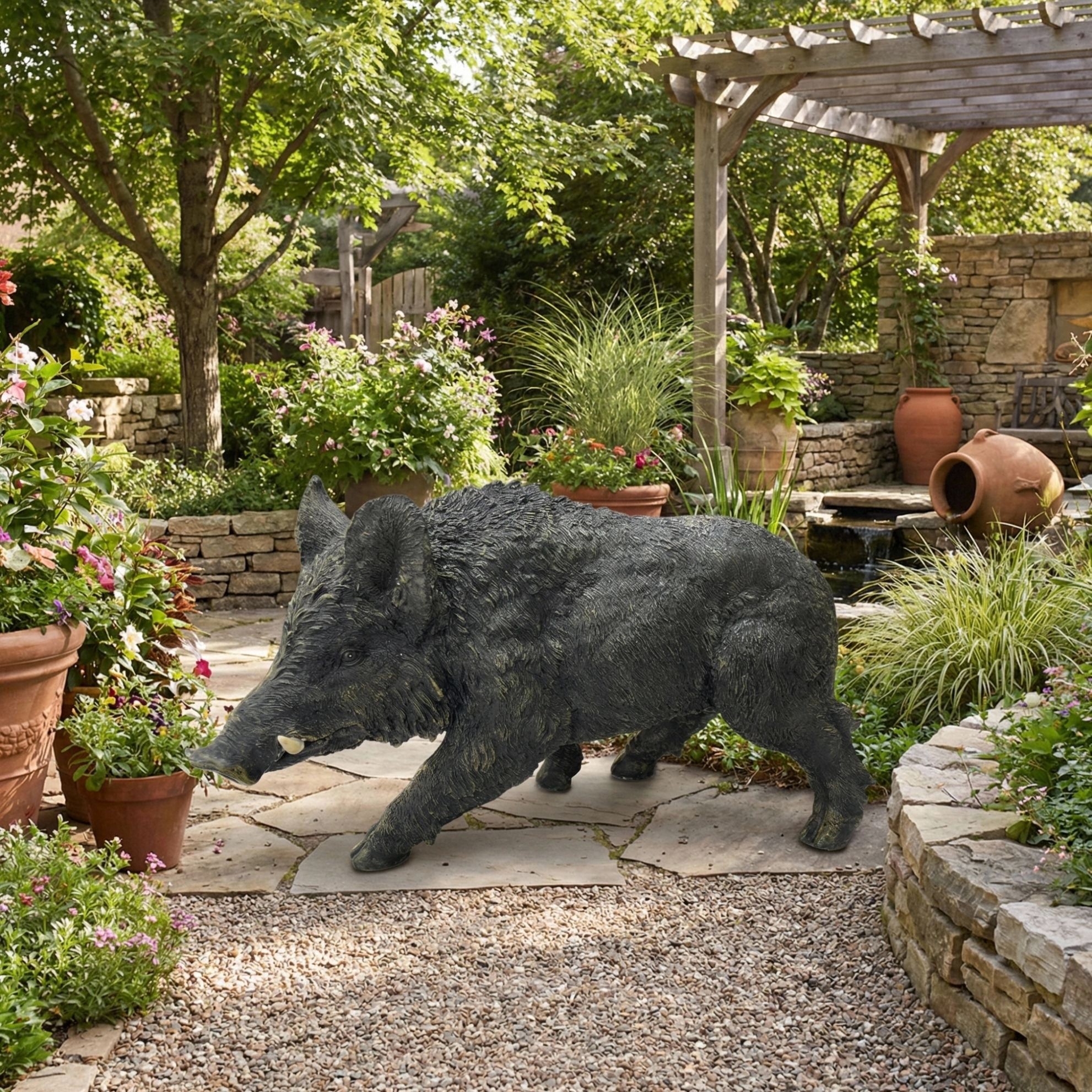12.20″ H x 21.26″ L Simulated Wild Boar Resin Garden Statue, Indoor & Outdoor Decorative Ornament, Lawn & Courtyard Art Craft Decoration