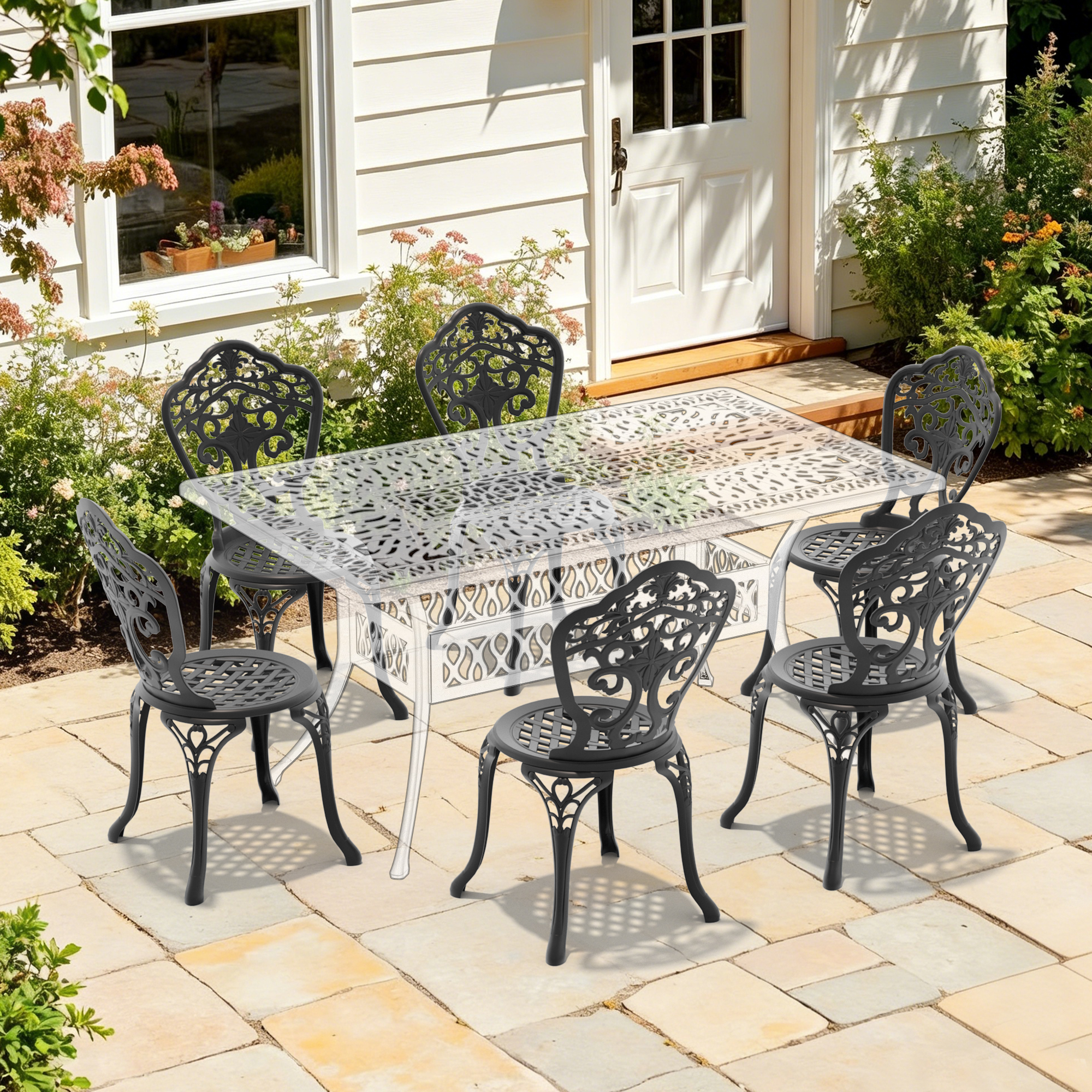 Cast Aluminum Patio Dining Chair 6PCS With Black Frame