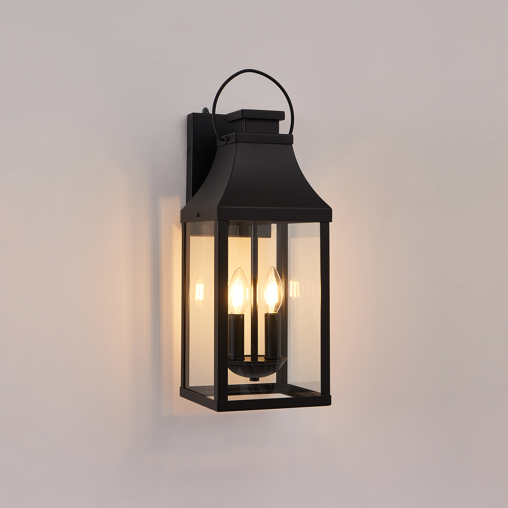 20” Dusk to Dawn Outdoor Wall Light, Large Black Outdoor Porch Light Waterproof Patio Lanterns, Exterior Wall Mount Lighting Fixtures, 2-Light Outside Garage Sconces for House Front, 1-Pack