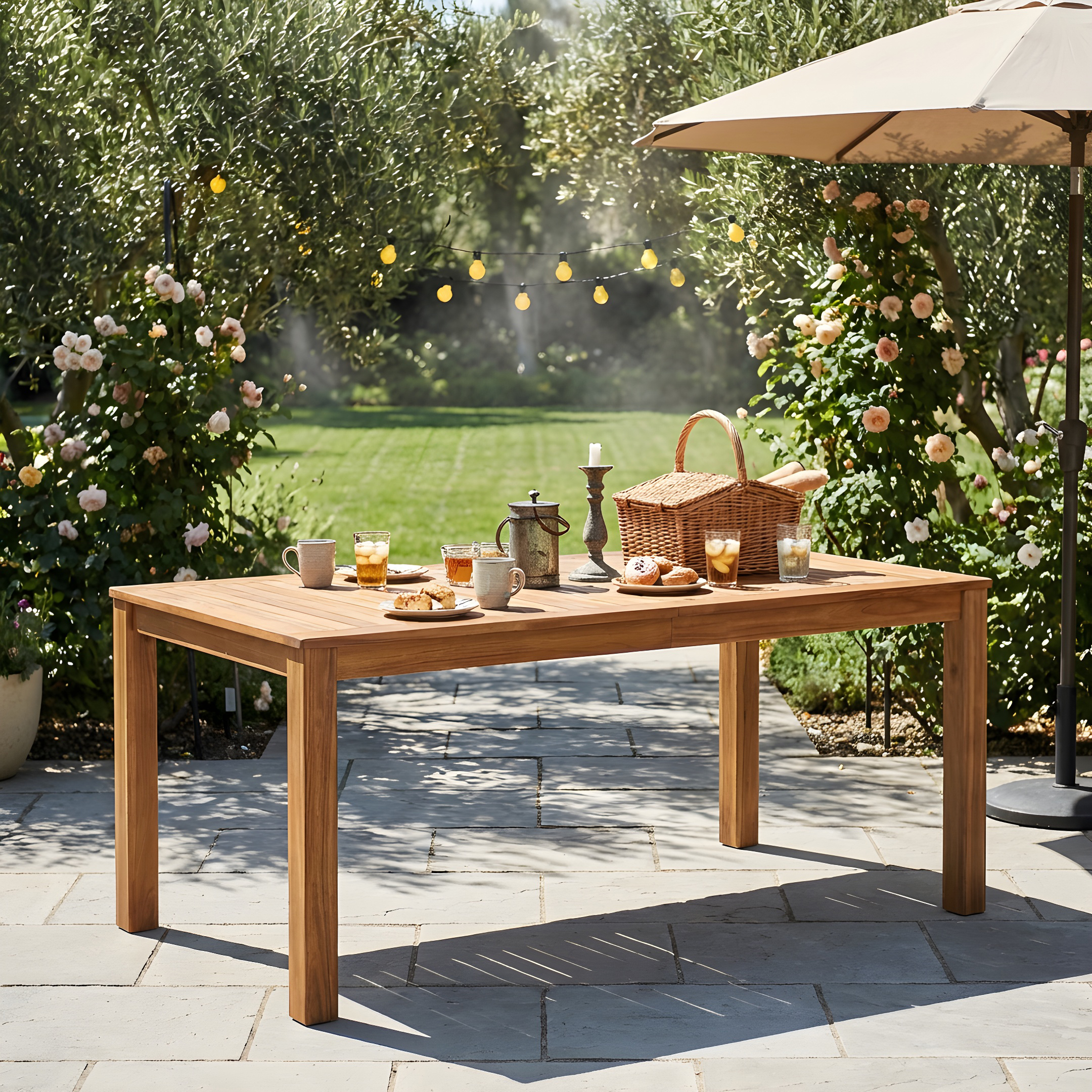 TOPMAX Patio Wooden Dining Table, Outdoor 67″L Rectangular Table for Poolside, Backyard, Garden, Indoor/Outdoor, Natural