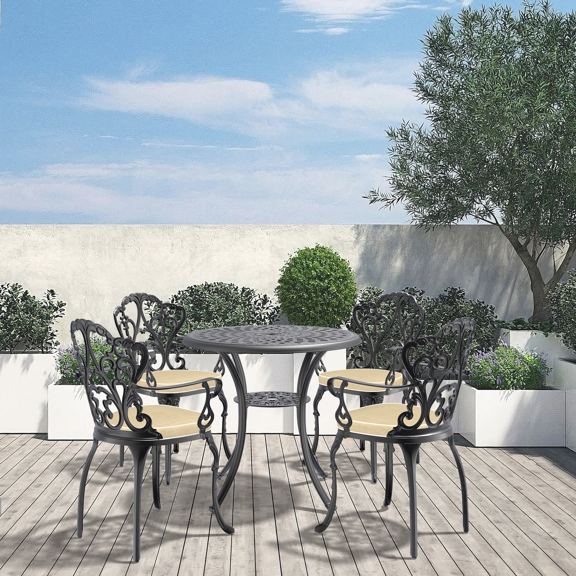5-Piece Set Of Cast Aluminum Patio Furniture With Off-white Cushions (same as W1710S00540)