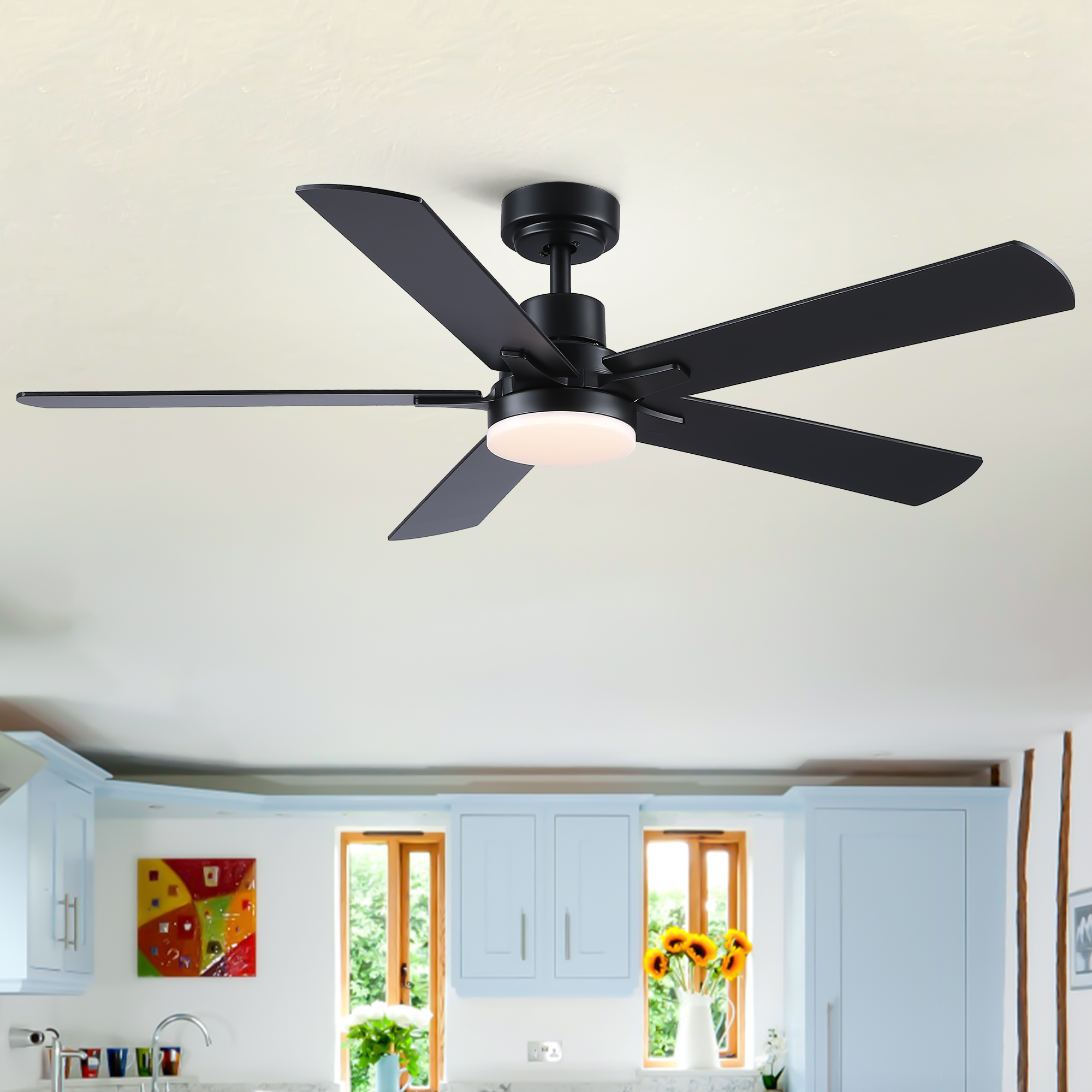 52″ Black Lowe Profile Ceiling Fan with Light