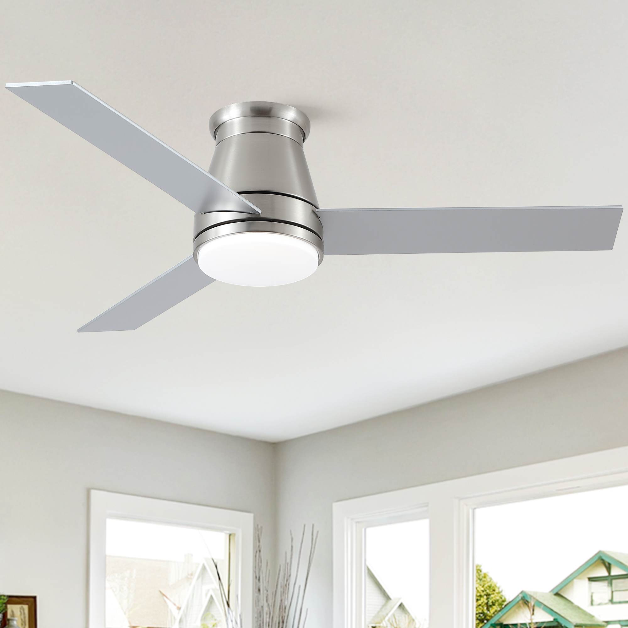 48″ Bruched Nickel Lowe Profile Ceiling Fan with Light