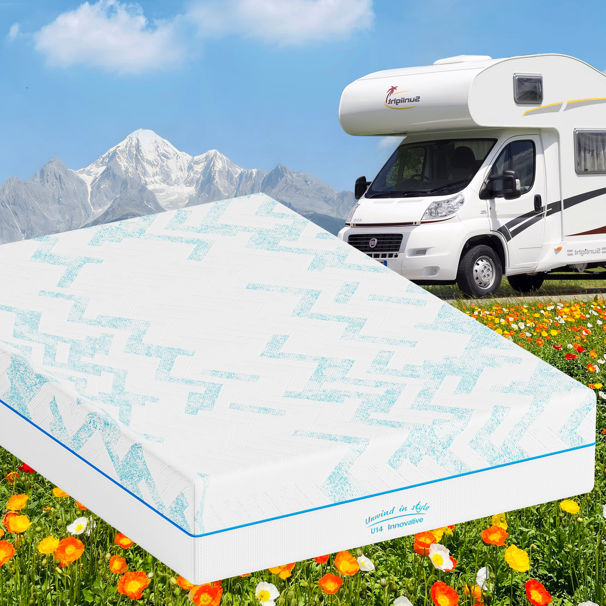 8-inch RV Latex Memory Foam Mattress, short queen size, large format, free of glass fibers, medium hardness texture, breathable memory foam.
