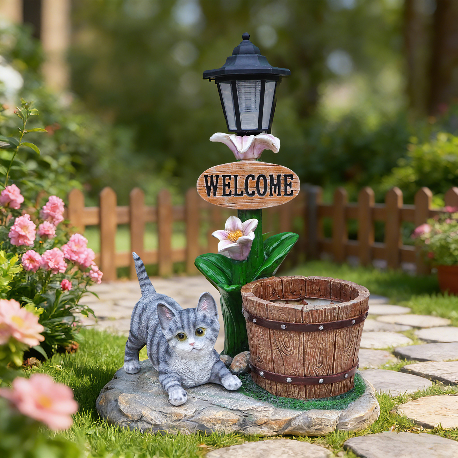 Lying Cat Solar Planter Garden Decor