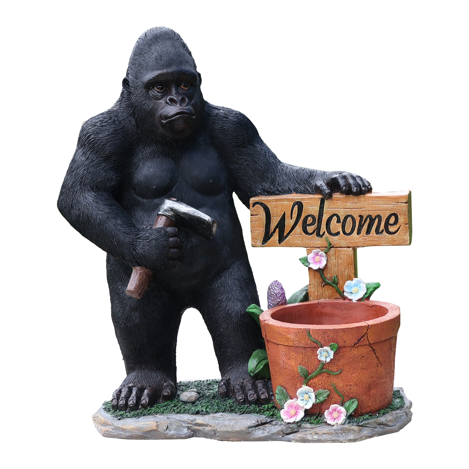 Outdoor Garden Sculpture Chimpanzees  Flower Pot Planter – Unique Yard Statue Decoration, Interesting Law Outdoor Ornament
