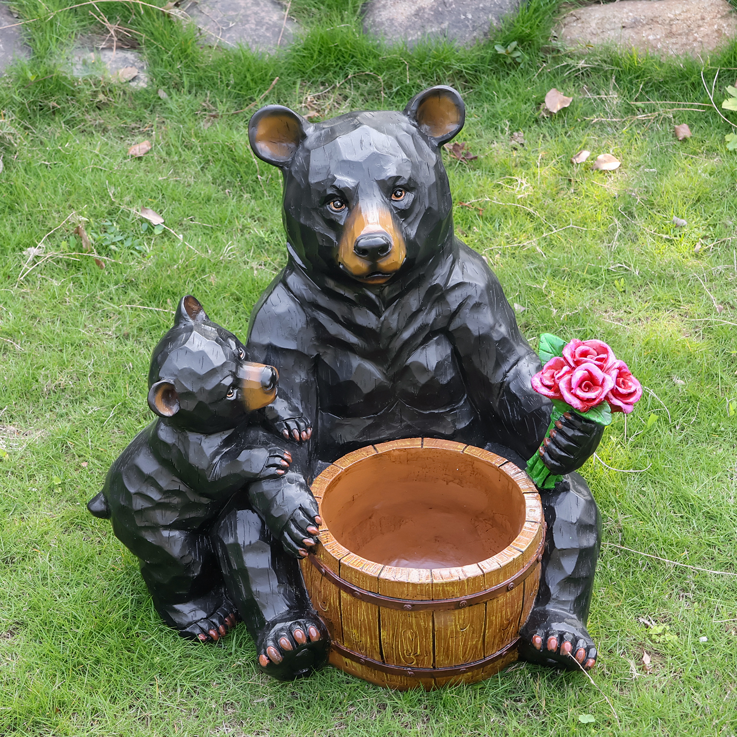 Outdoor Garden Sculpture Bear Flower Pot Planter – Unique Yard Statue Decoration, Interesting Law Outdoor Ornament