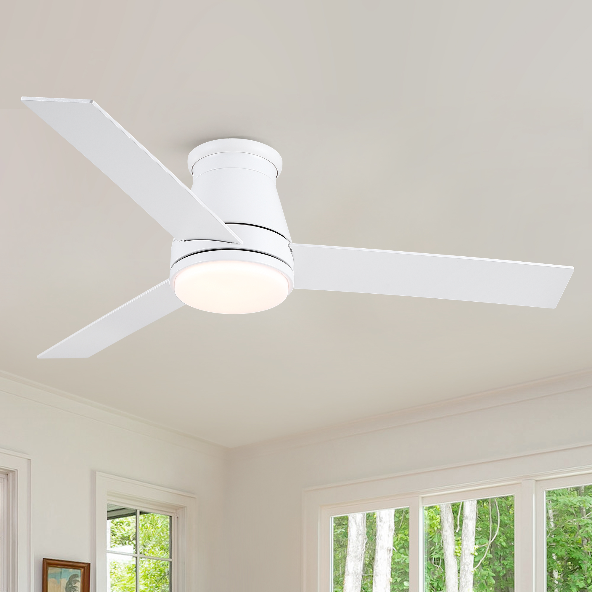 48″ White Blades Lowe Profile Ceiling Fans with Light