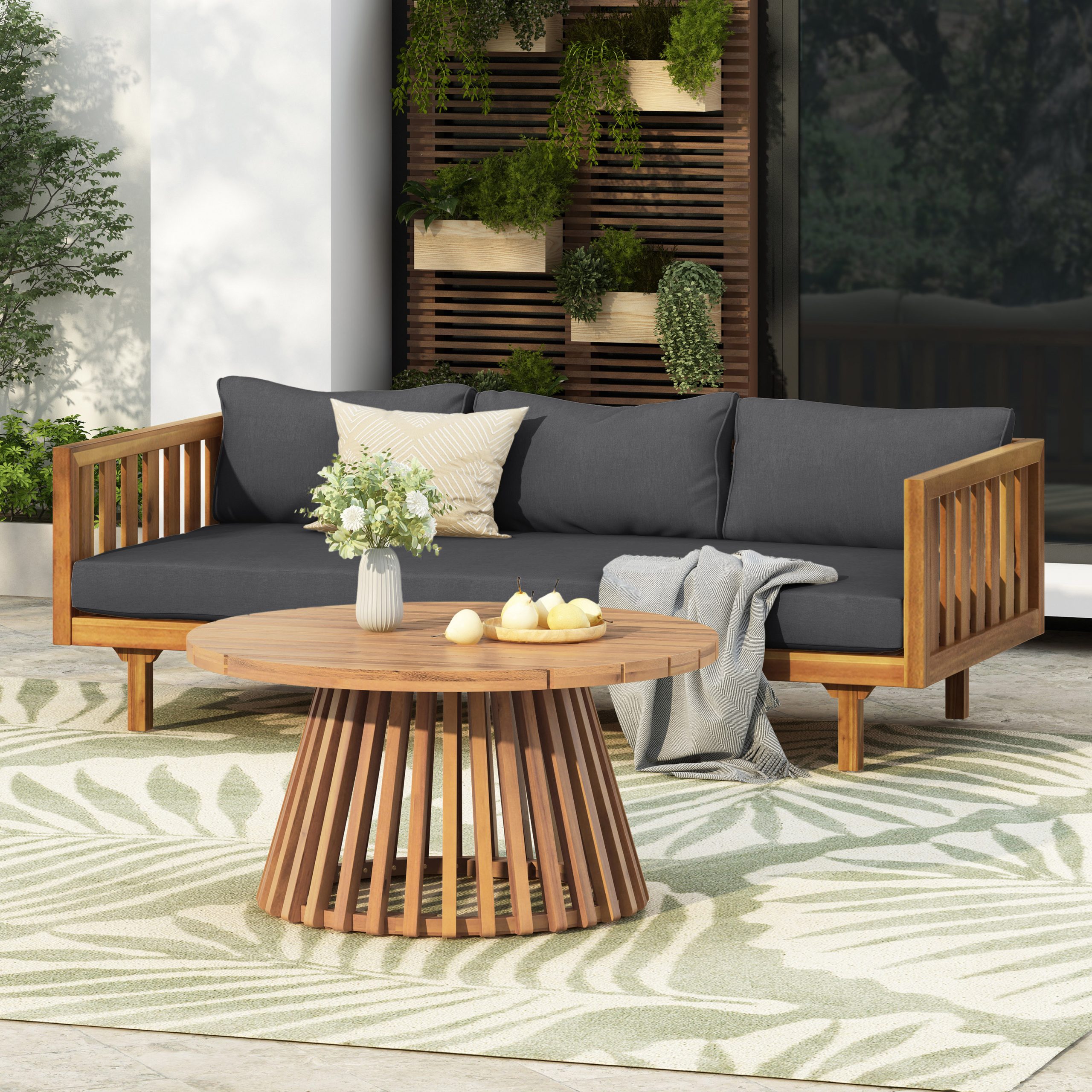PATIO FURNITRE SETS : CLAREMONT 3 SEATER DAYBED + ACACIA WOOD TABLE