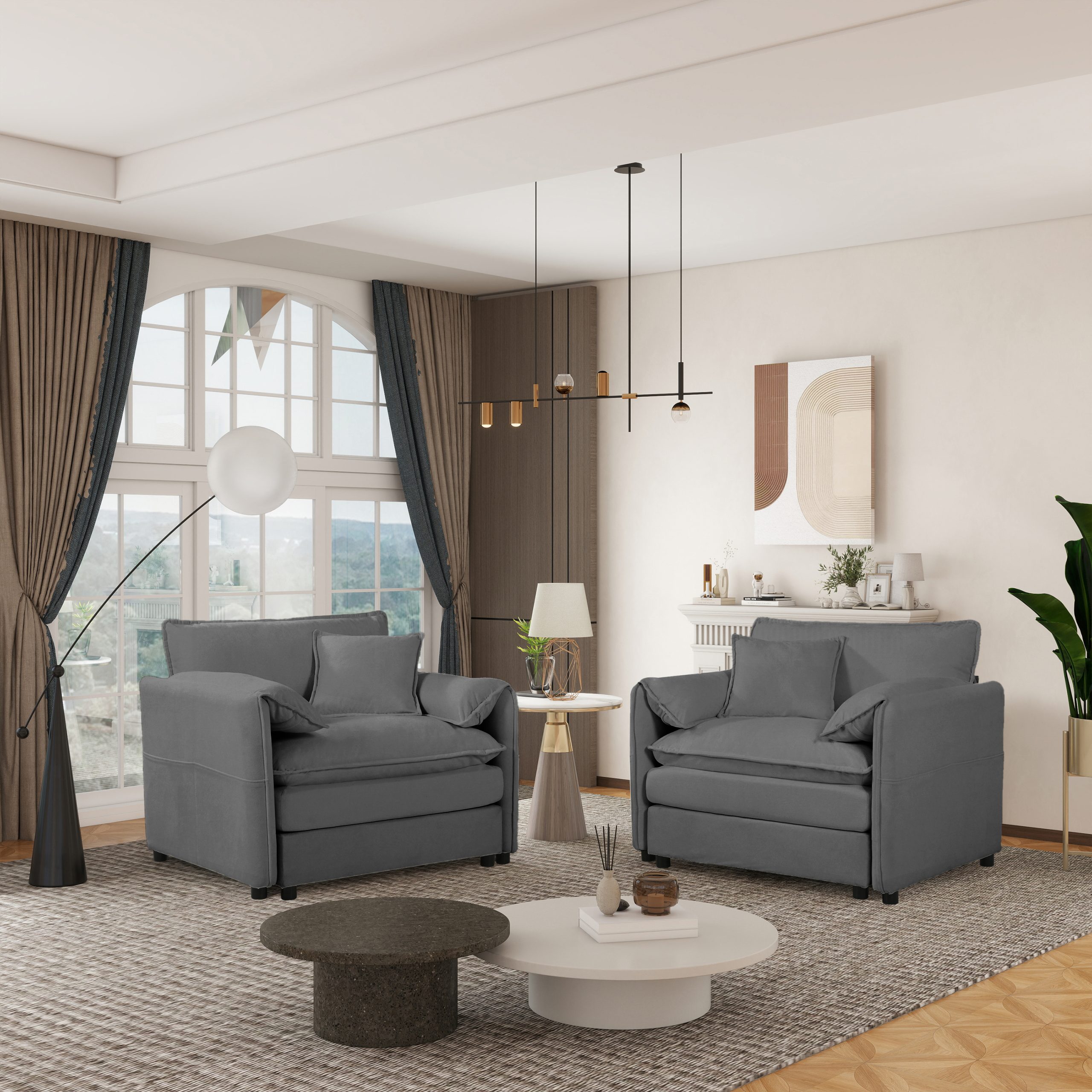 Oversized Chenille Oversized Accent Chair Set of 2, Comfy Single Sofa Chair with Large Seat , Modern Armchair Reading Chairs for Bedroom, Living Room,Grey