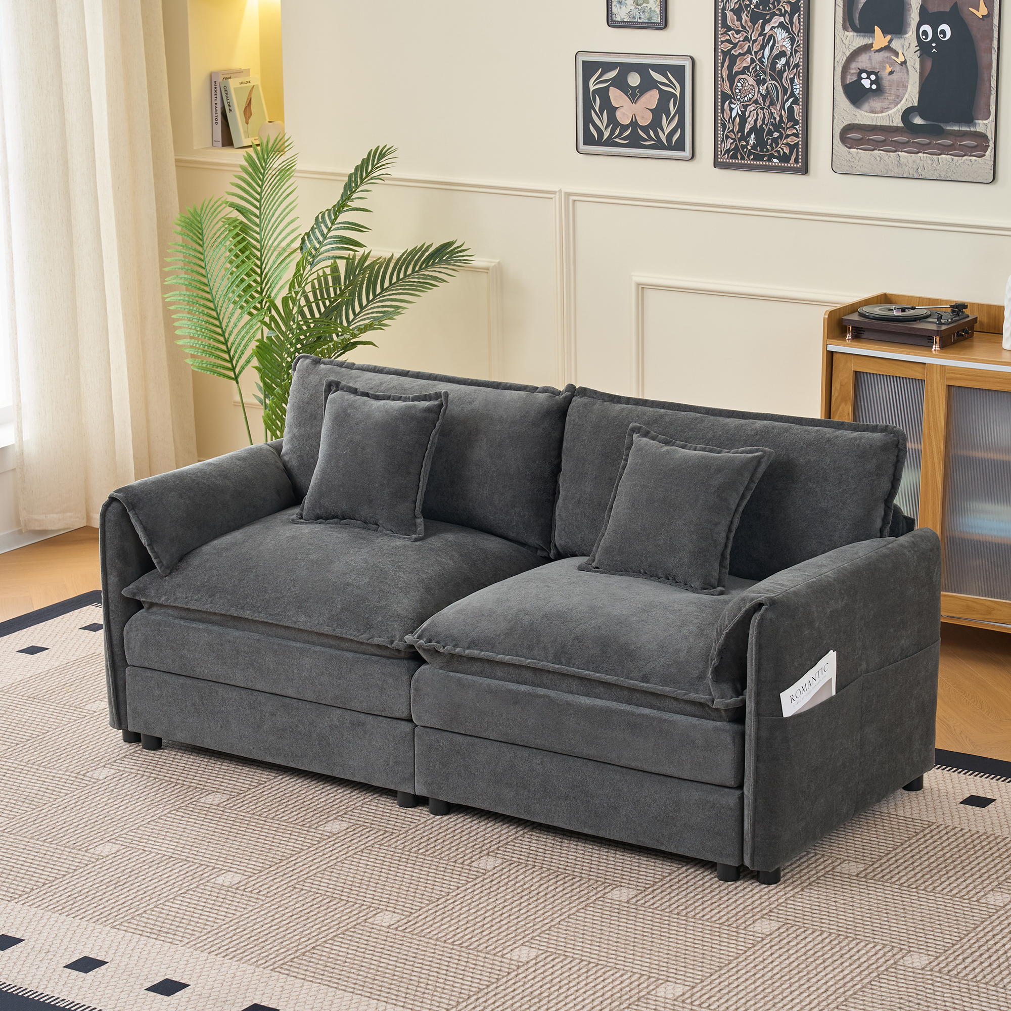 Oversized Chenille Loveseat Sofa, Oversized 2-Seater Small Cloud Couch, Modern Comfy Deep Seat Love Seat for Living Room Bedroom Office Apartment,DIY Combination,Grey