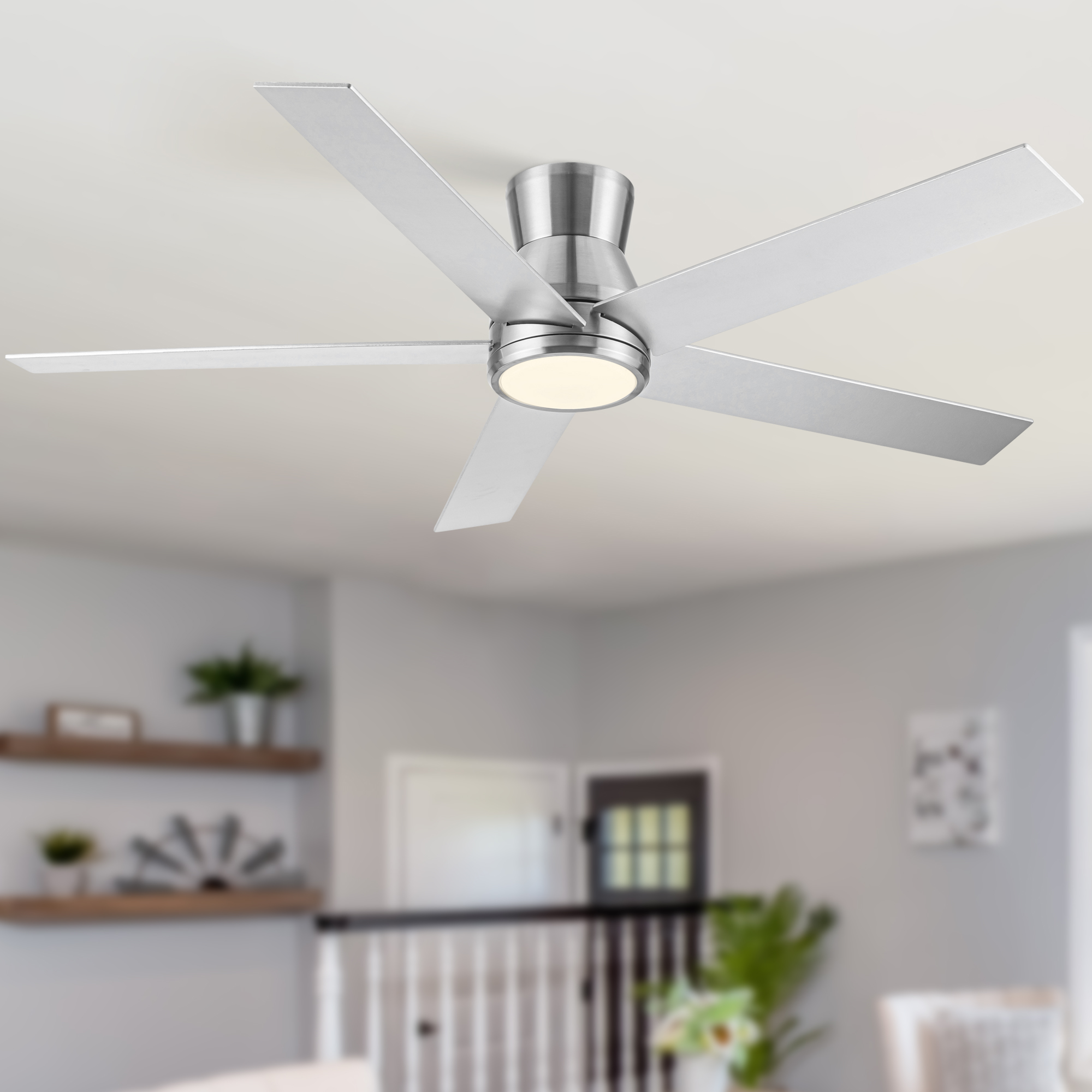 52″ Brushed Nickel Lowe Profile Ceiling Fan with Light