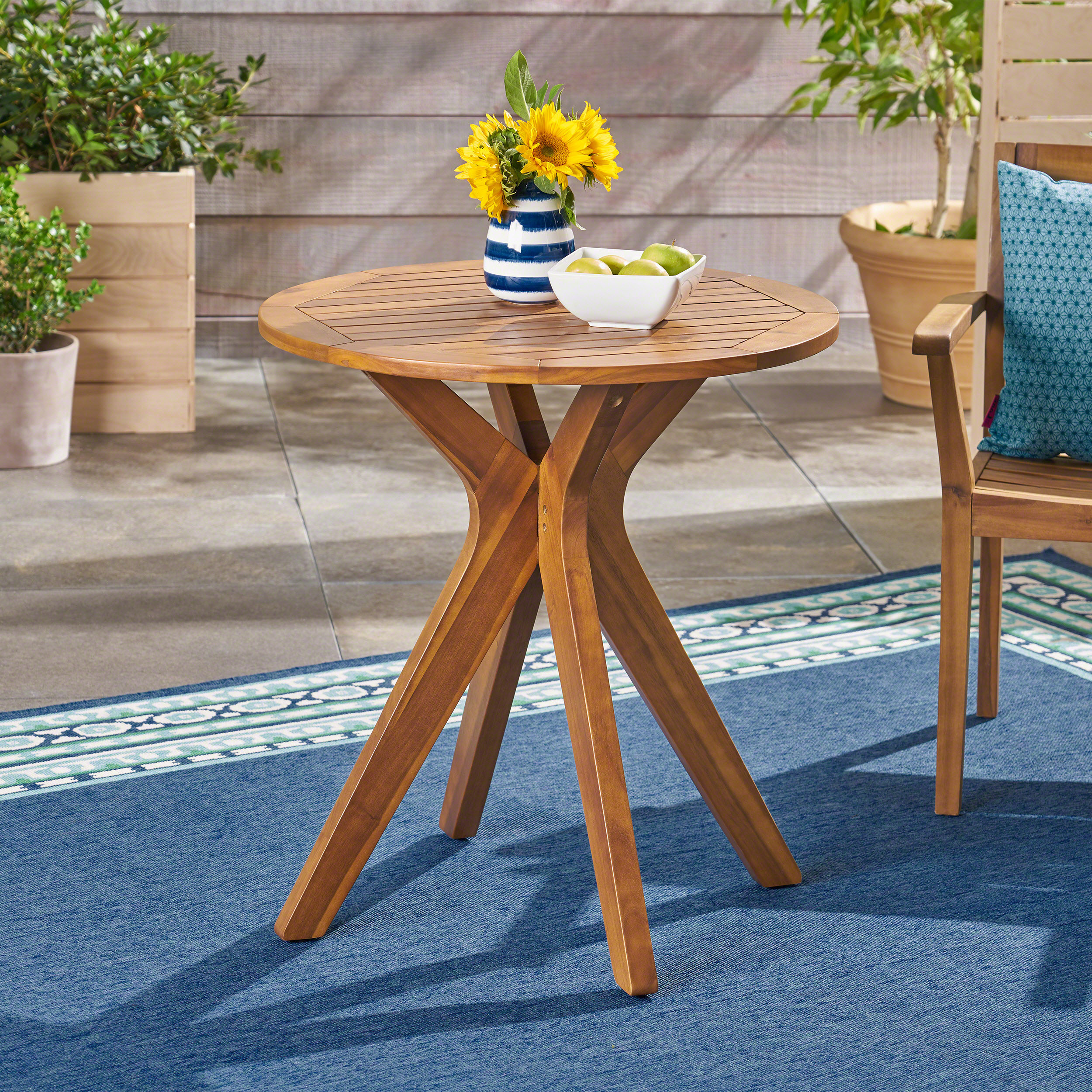 Stamford Acacia Wood Round Side Table, Teak Finish, Outdoor/Indoor Use, 30″ Height