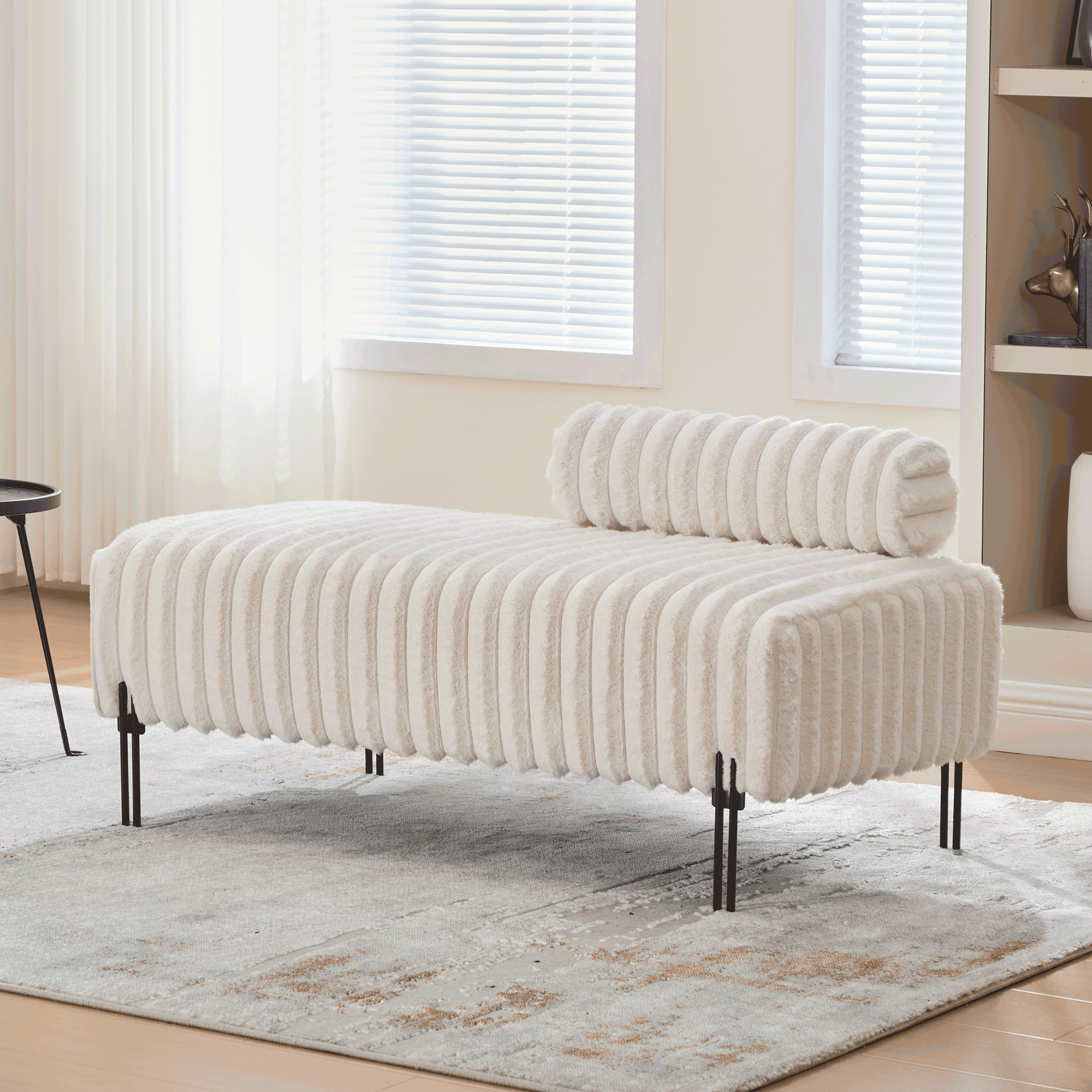 49.6″ Wide Upholstered Mini Loveseat with Metal Legs, 2-Seater Small Sofa End of Bed Bench Window Ottoman Footrest with Adjustable Back for Living Room Bedroom Entryway Hallway Small Space, Beige