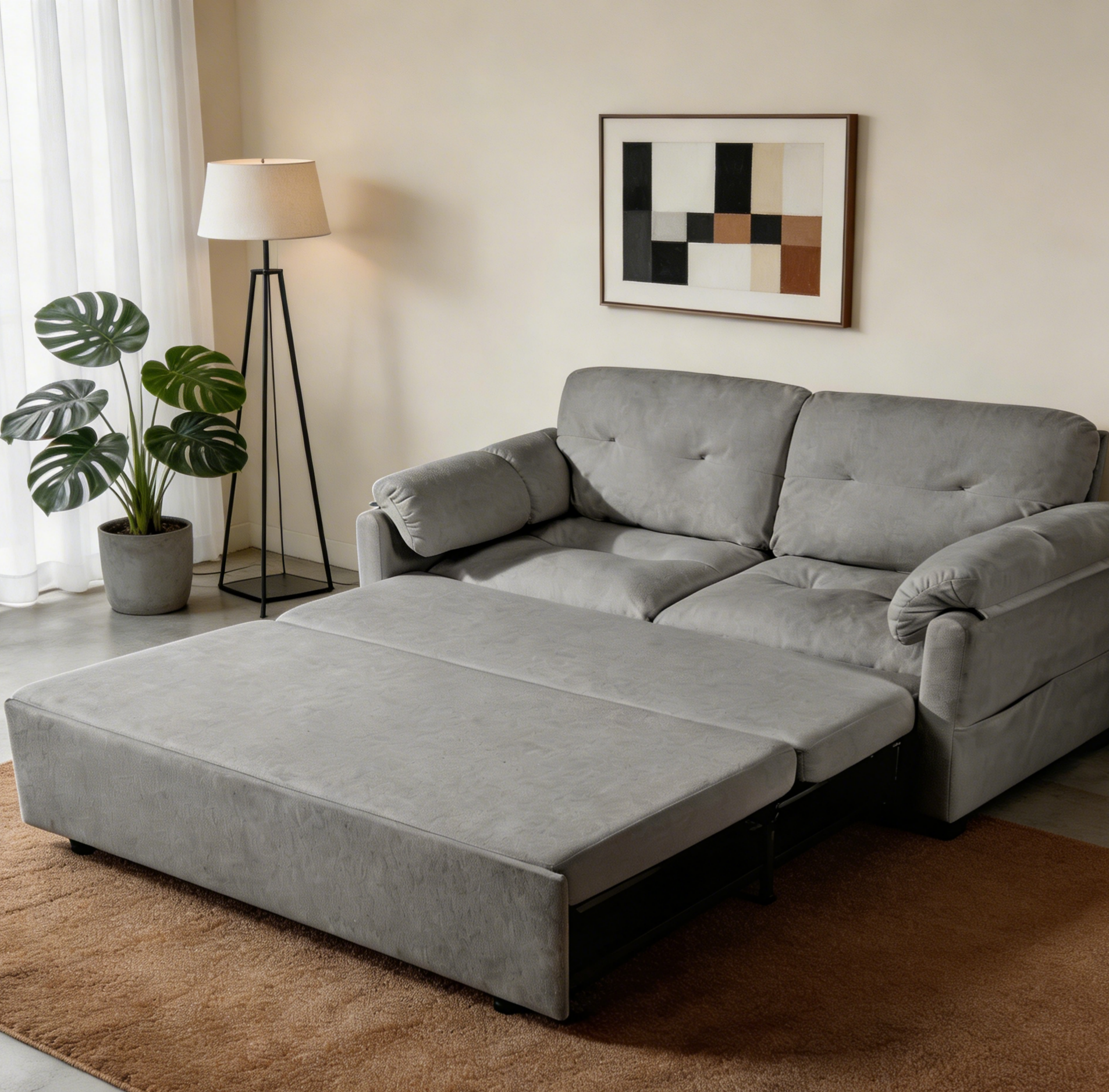 (Old: W3163P269700) Convertible Pull-Out Queen Sleeper Sofa, 3-in-1 Sofa Bed with Side Storage & 8 Silent Casters, Thick Padded Chenille Loveseat for Living Room, Bedroom, Apartment, Grey