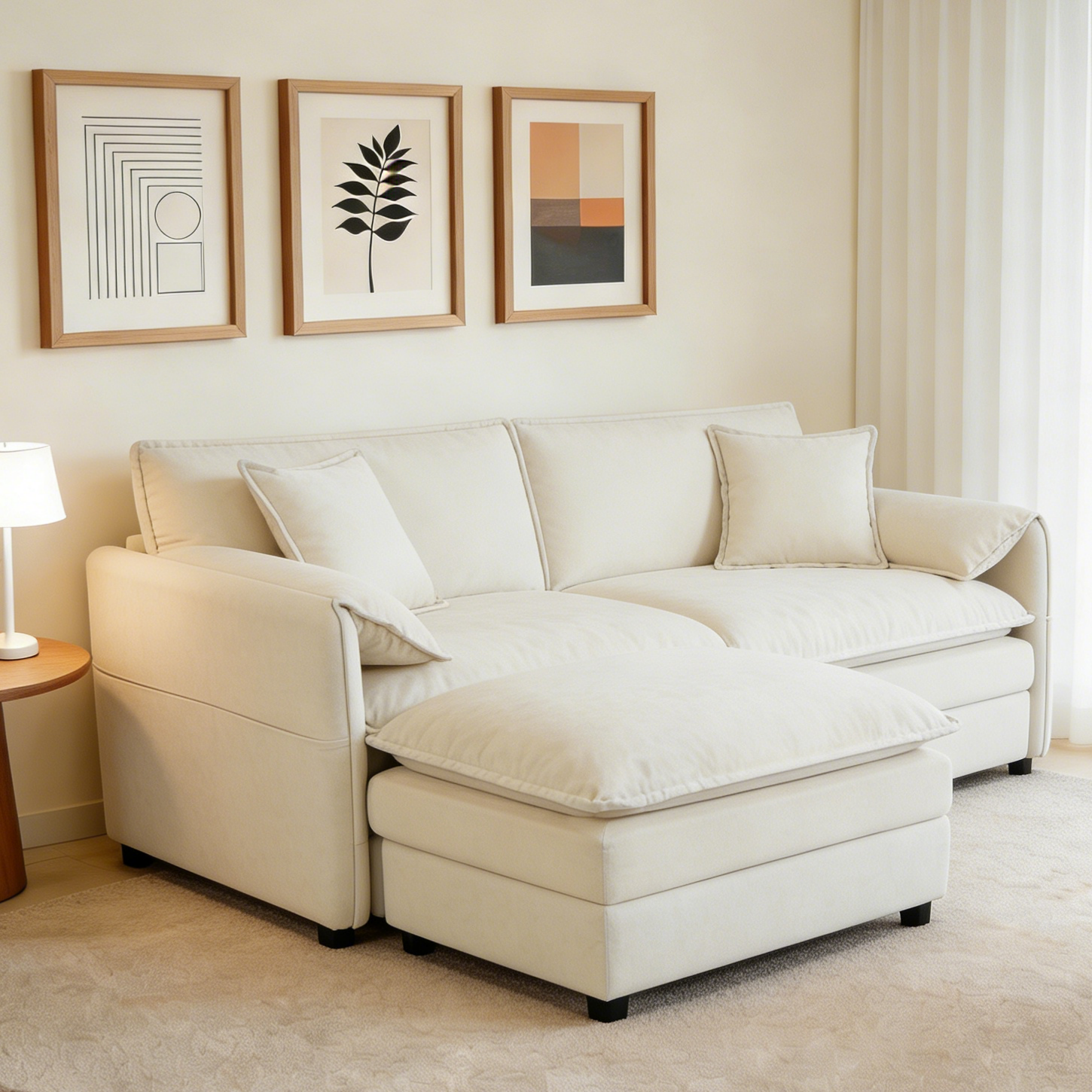 (Old:W3163S00010) Deep Seat Sectional Sofa Cloud Couch with Ottoman,  Modern Chenille Comfy Love Seat Upholstered Modular L Shaped Couch for Living Room, Apartment, Office,DIY Combination,Beige