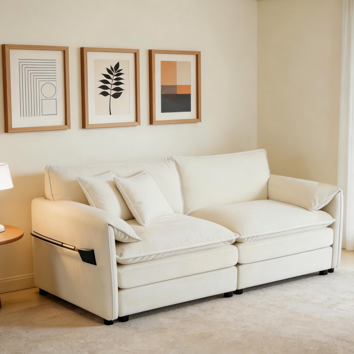 (Old:W3163S00004) Oversized Chenille Loveseat Sofa, Oversized 2-Seater Small Cloud Couch, Modern Comfy Deep Seat Love Seat for Living Room Bedroom Office Apartment,DIY Combination,Chenille,Beige