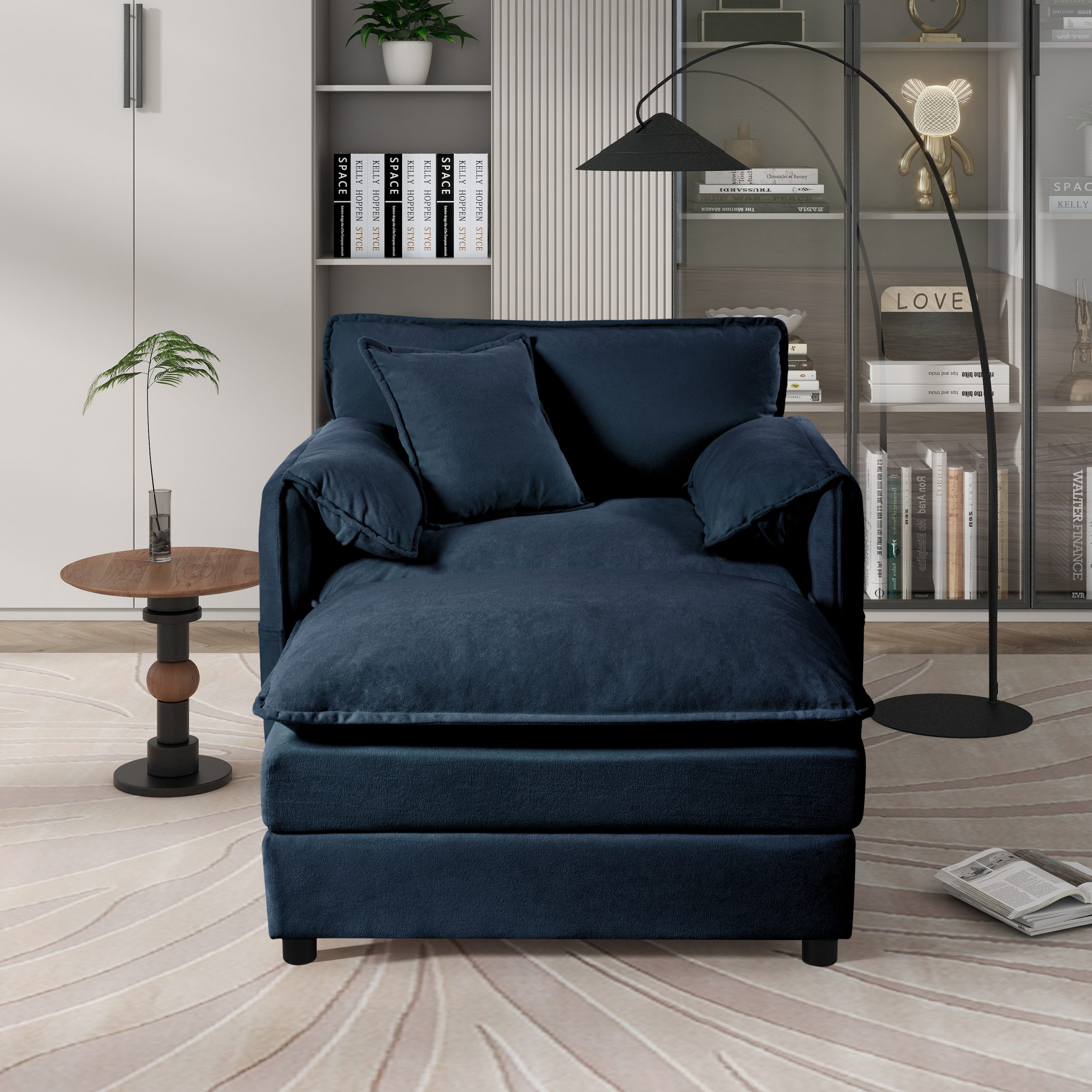 Oversized 57.48″ Recliner Chair with Movable Ottoman – Soft Chenille Upholstered Indoor Lounge Chair for Living Room or Bedroom,DIY Combination,Blue