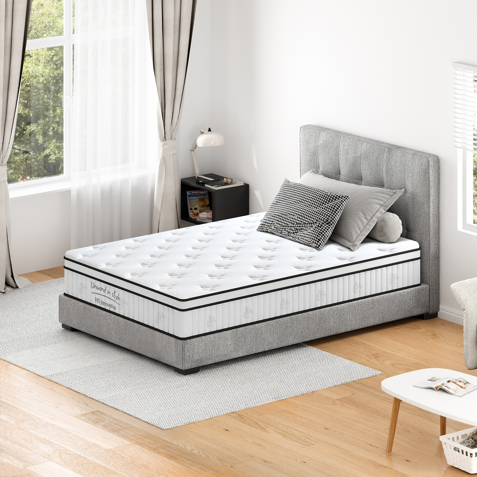 Twin Size Mattress,12 Inch Hybrid Mattress, Individually Pocketed Innerspring, Medium Firm