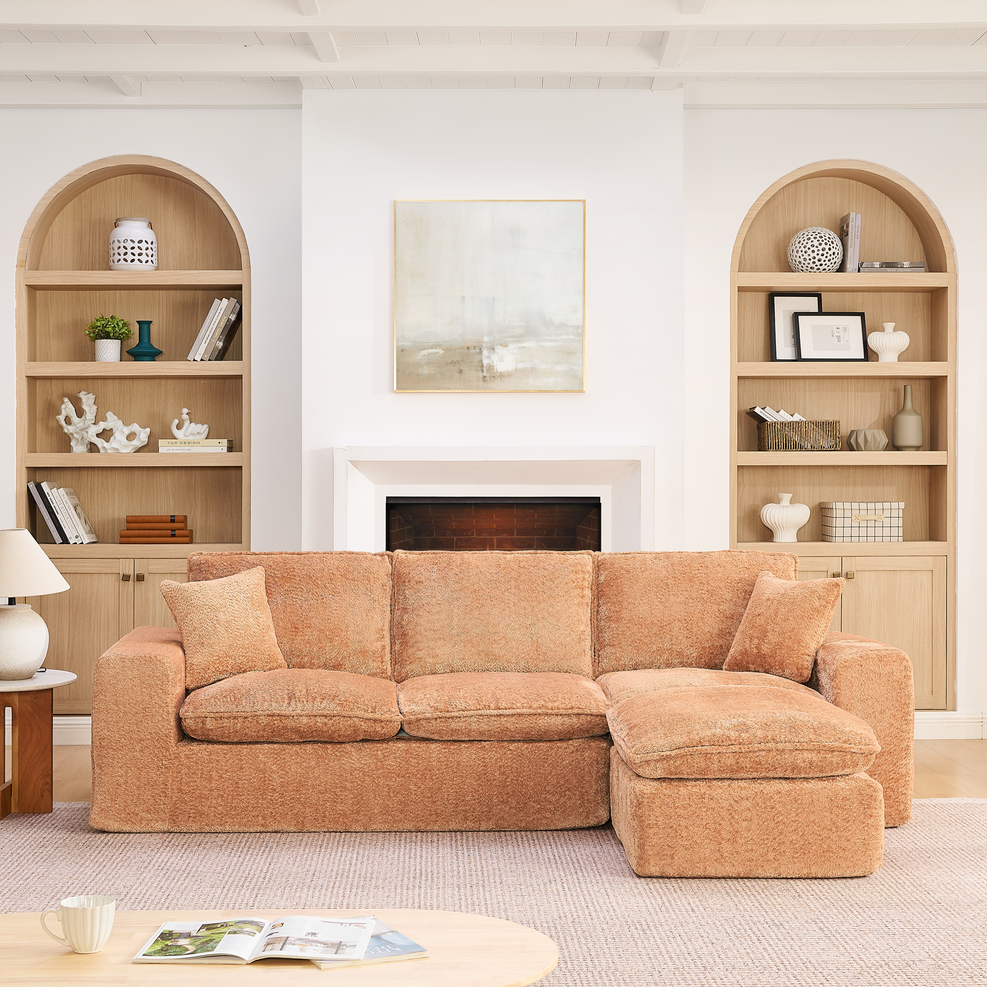 107” Modern Boucle Sectional Sofa with Reversible Chaise for Living Room, Comfy Cloud Couch with Pillows