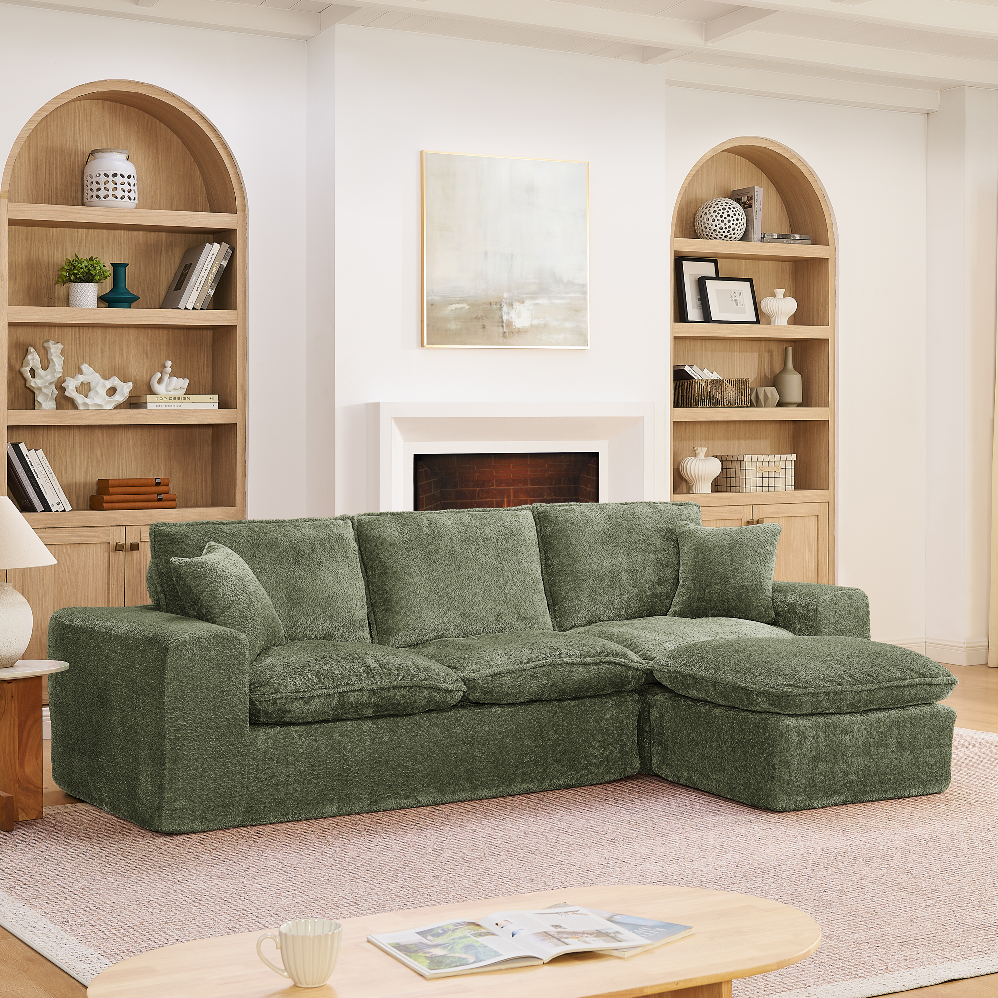 107” Modern Boucle Sectional Sofa with Reversible Chaise for Living Room, Comfy Cloud Couch with Pillows