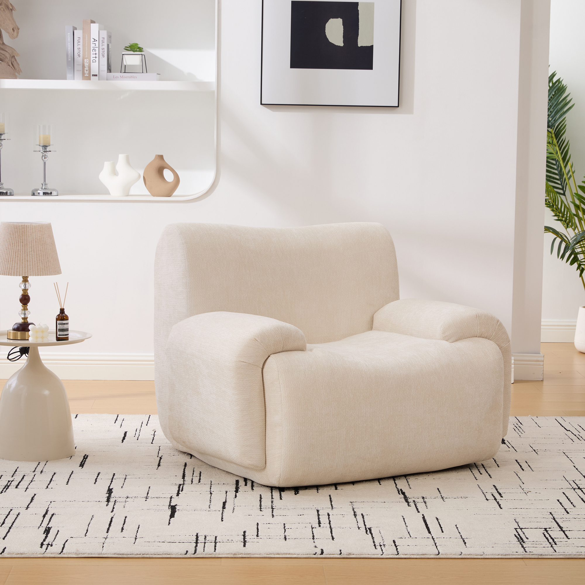 42″ Wide Modern Upholstered Oversized Accent Chair, Boneless Single Sofa Chair, Chenille Armchair Comfy Reading Lounge Chair with Deep Seats for Living Room Bedroom Apartment, Dorms, Beige