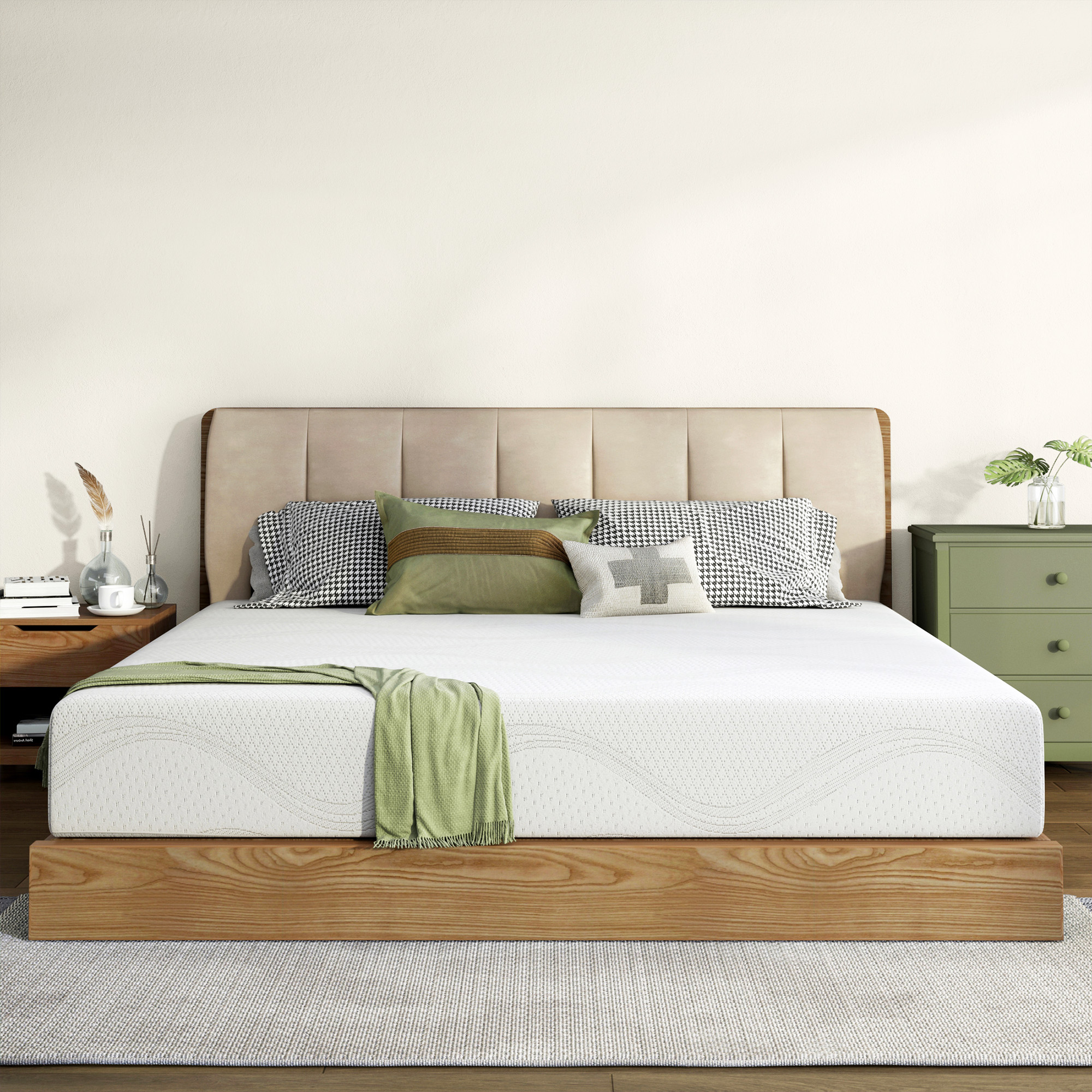 King Size Memory Foam Mattress,12 Inch Bed Mattress,with Cooling Green Tea Gel, CertiPUR-US Certified,White