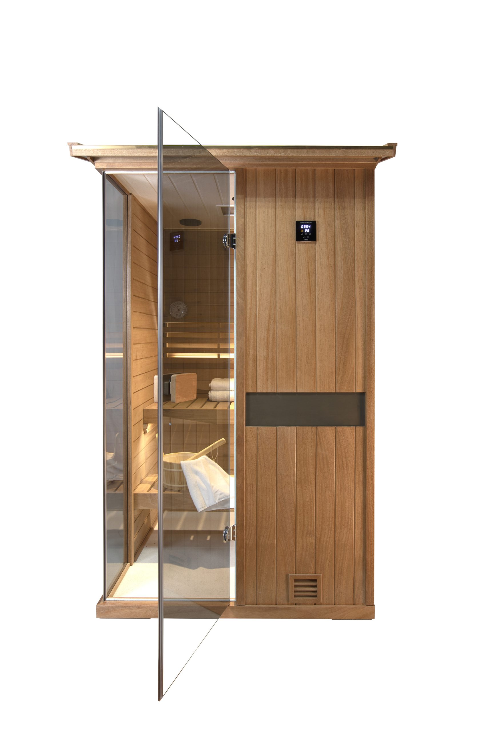 Two-person mahogany steam sauna room