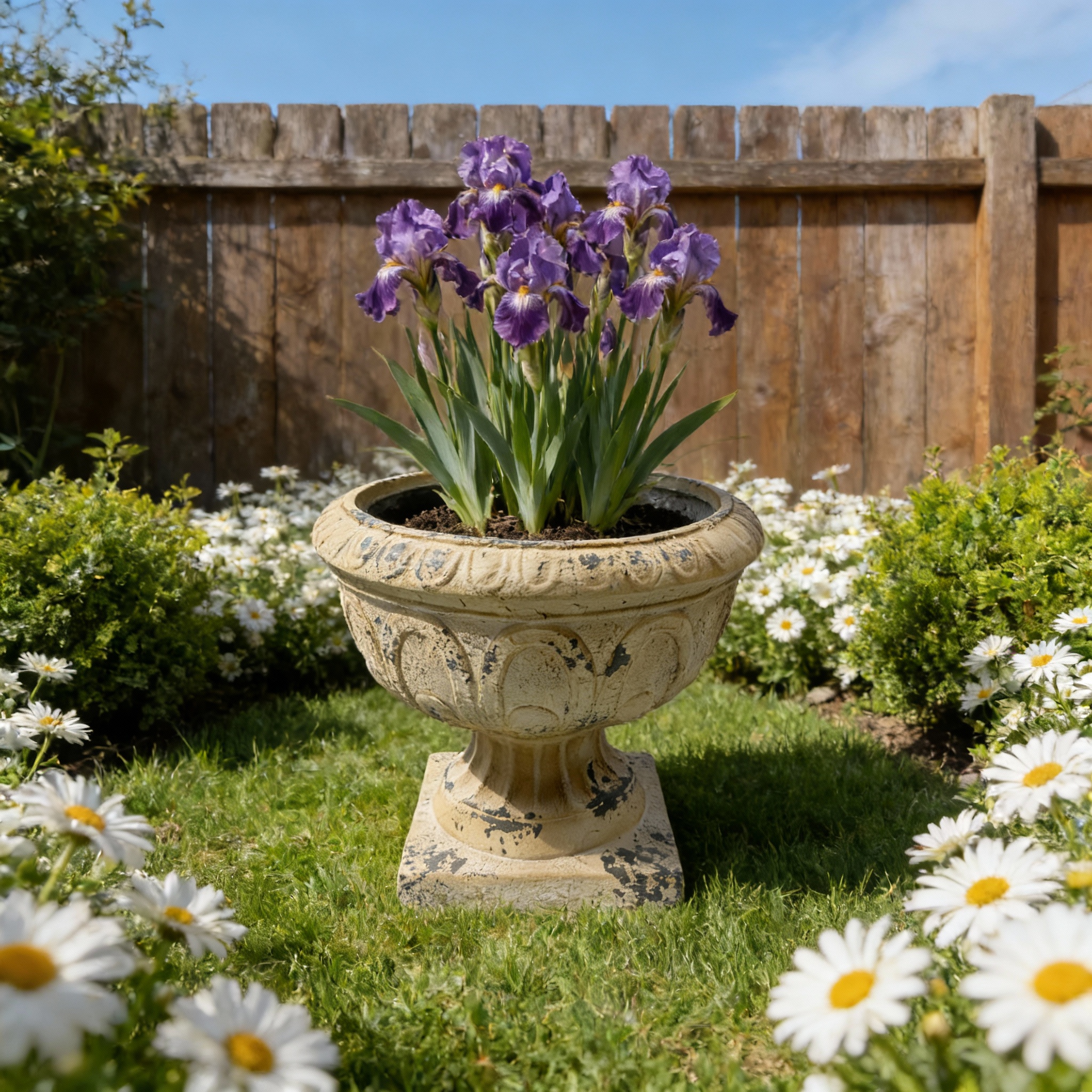 MGO Garden Planter, Garden decoration and planting,Color Antique White, Side 17.71″L X 17.71″W X 14.56” H