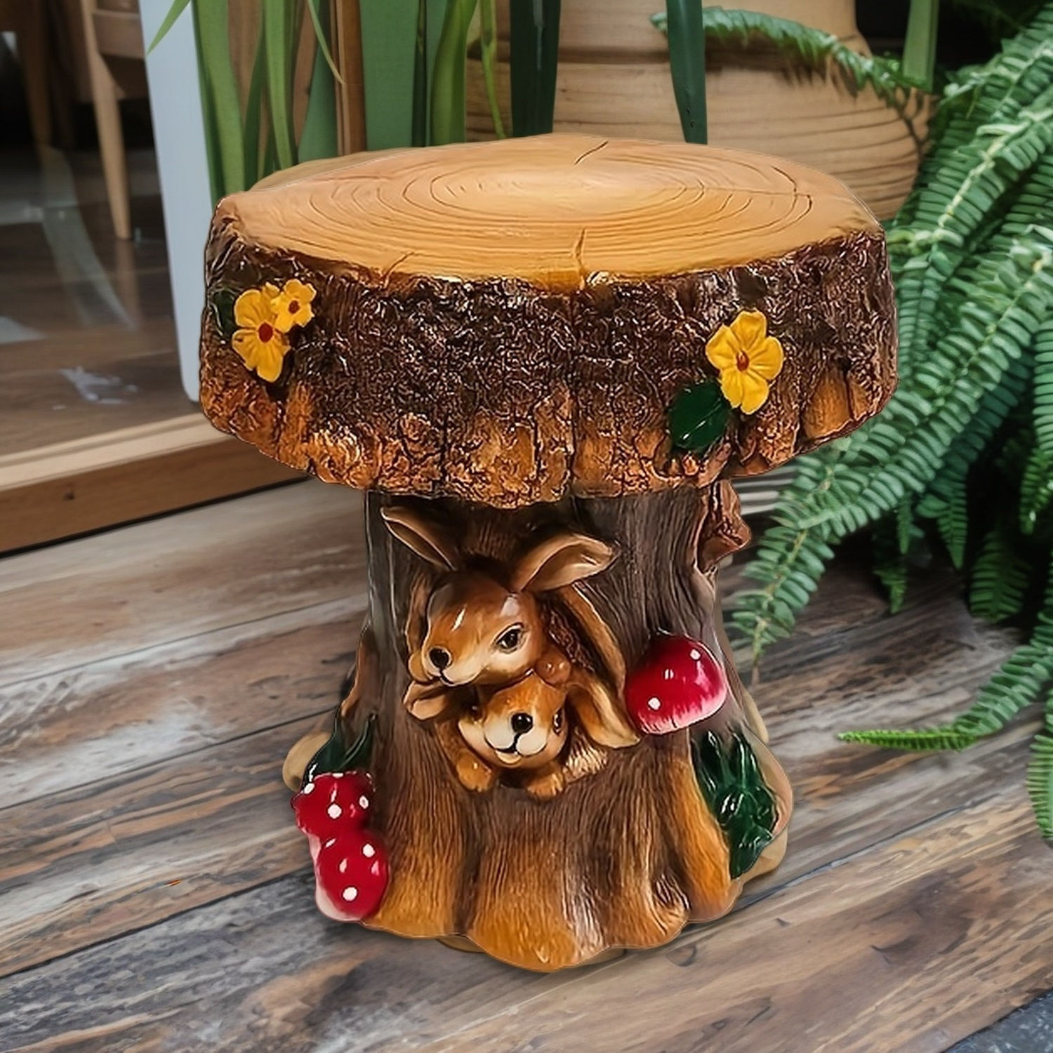 12.6″ Resin Rabbit Garden Chair, Unique Indoor & Outdoor Decorative Chair, Round Accent Chair for Backyard, Patio, Terrace & Home Decoration