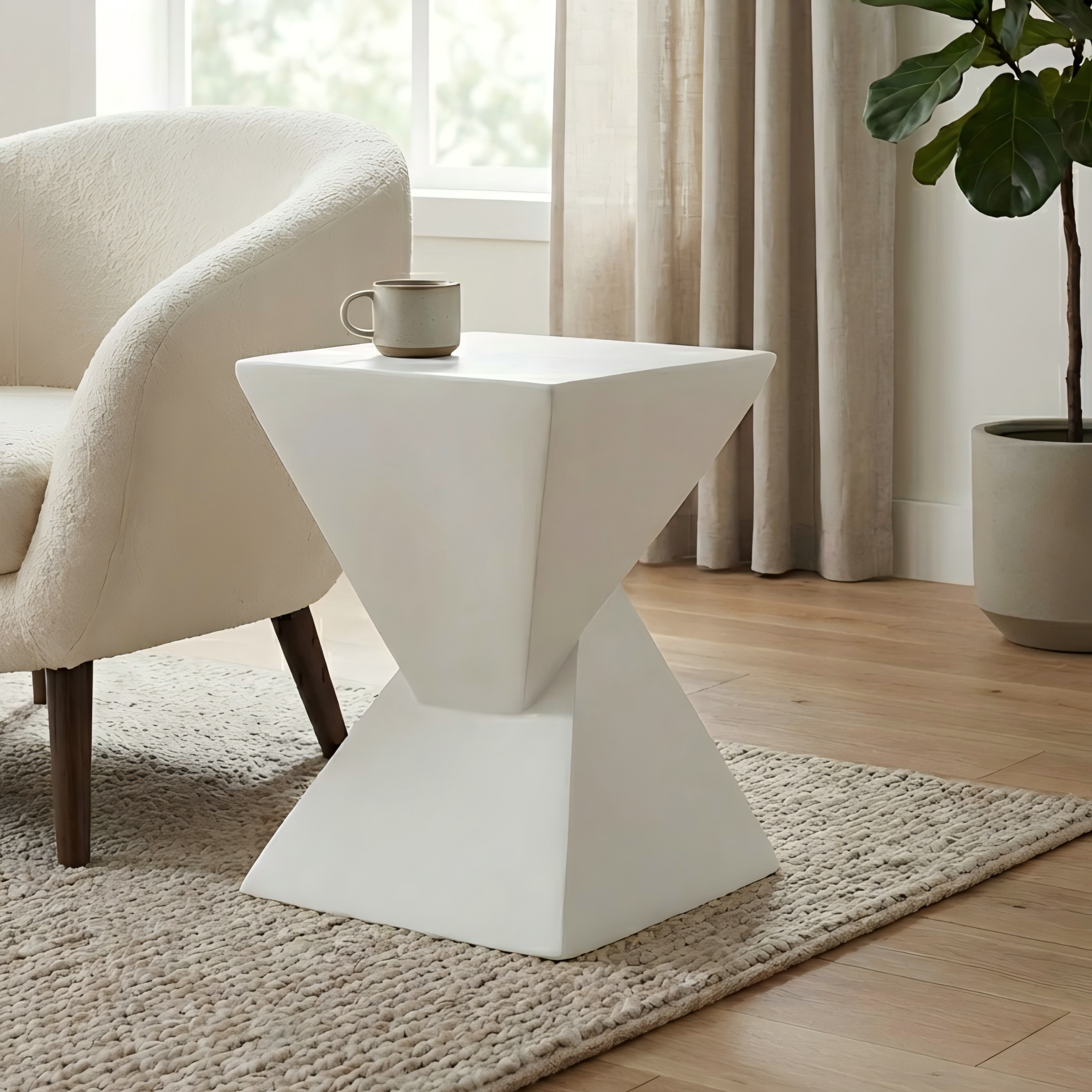 All Weather MGO X Design Side Table – Stylish White Indoor Outdoor Table for Home, Garden, Balcony, 18 Inches Height, 12.5 Inches Square Base